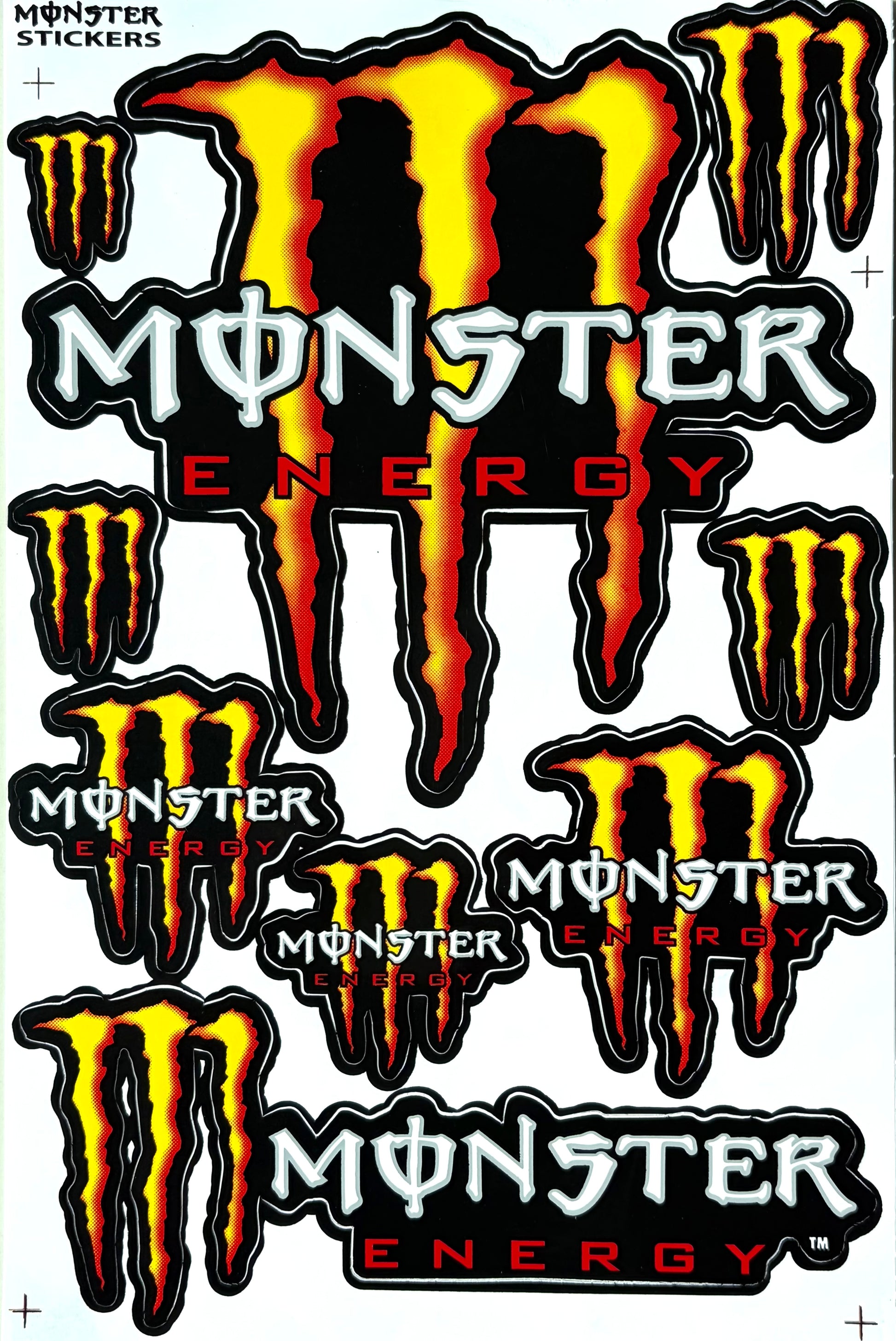 Monster Energy Claw Logo Sticker Sheet Yellow Orange Red Flame