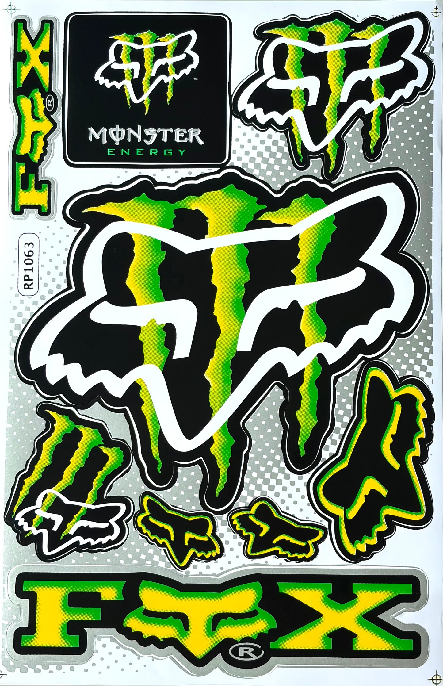 Fox Racing Monster Energy Sticker Sheet Green Yellow Black RP1063