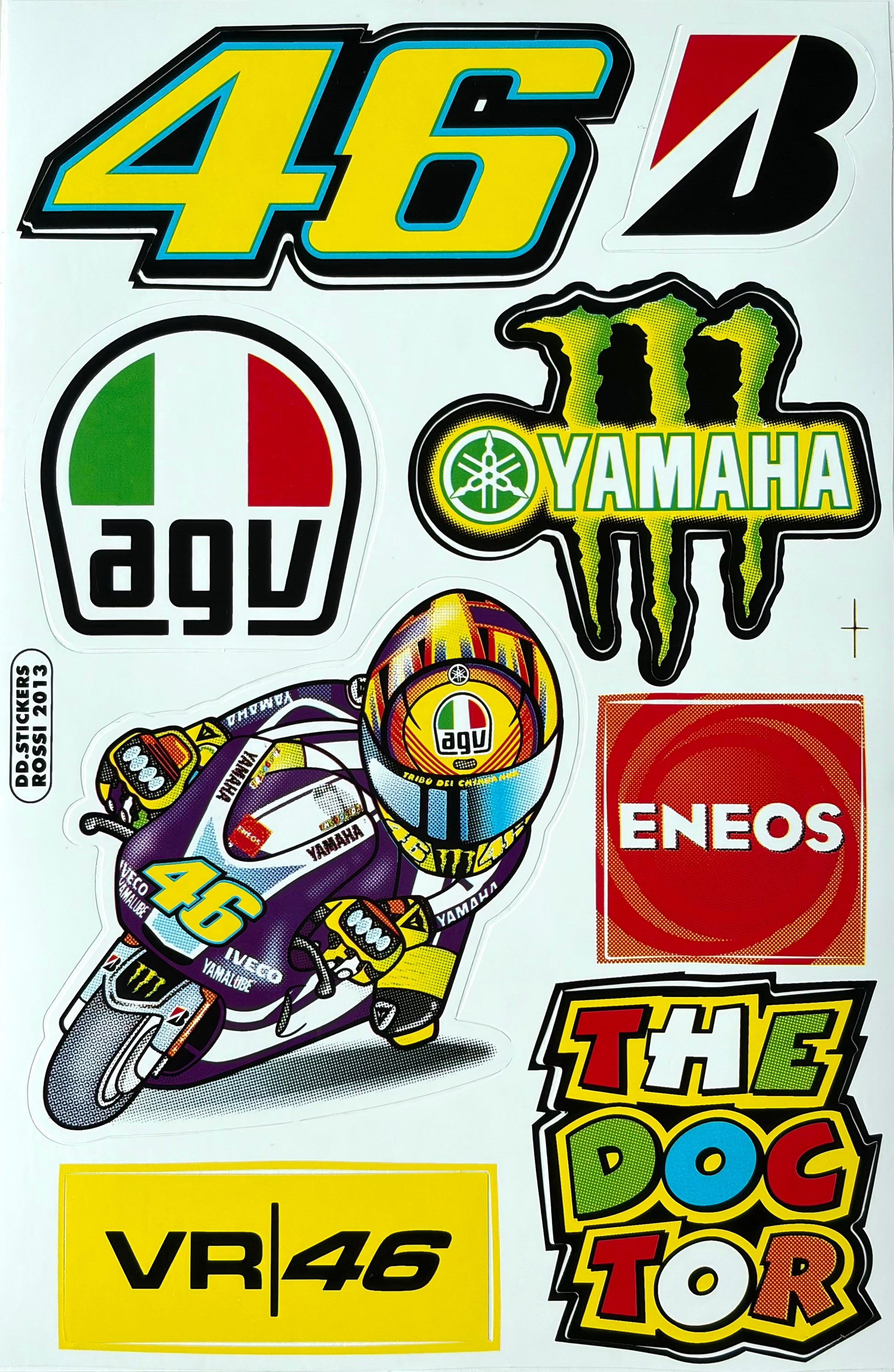 Valentino Rossi VR46 The Doctor Sticker Sheet Yamaha Monster Energy AGV DD.Stickers Rossi 2013