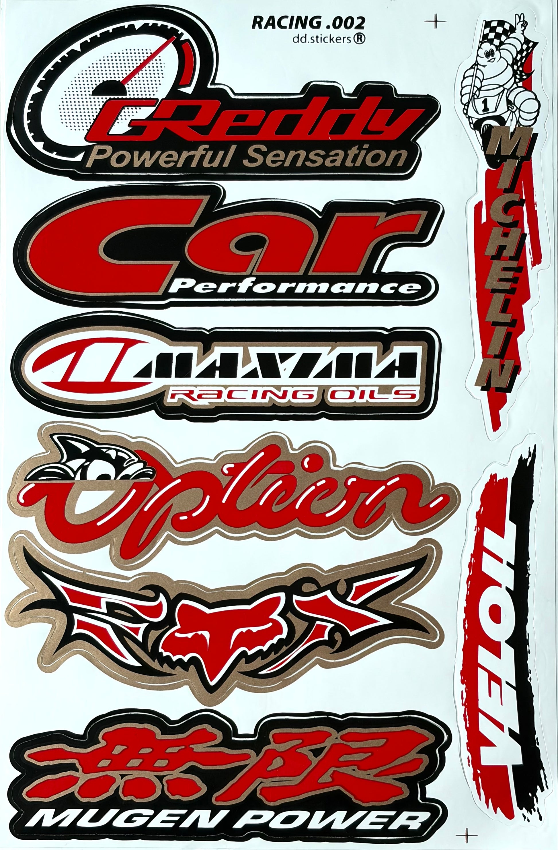 GReddy Mugen Power Fox Racing Idemitsu Multi Brand Racing Sticker Sheet Red Black Racing .002