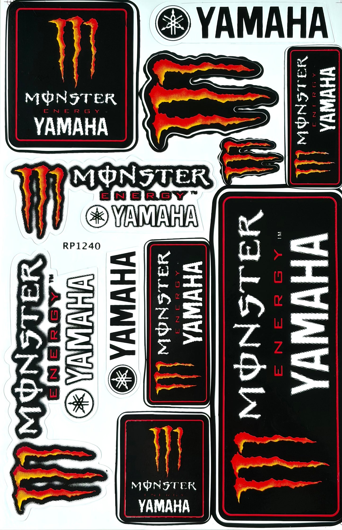 Monster Energy Yamaha Sticker Sheet Orange Red Black Flame RP1240