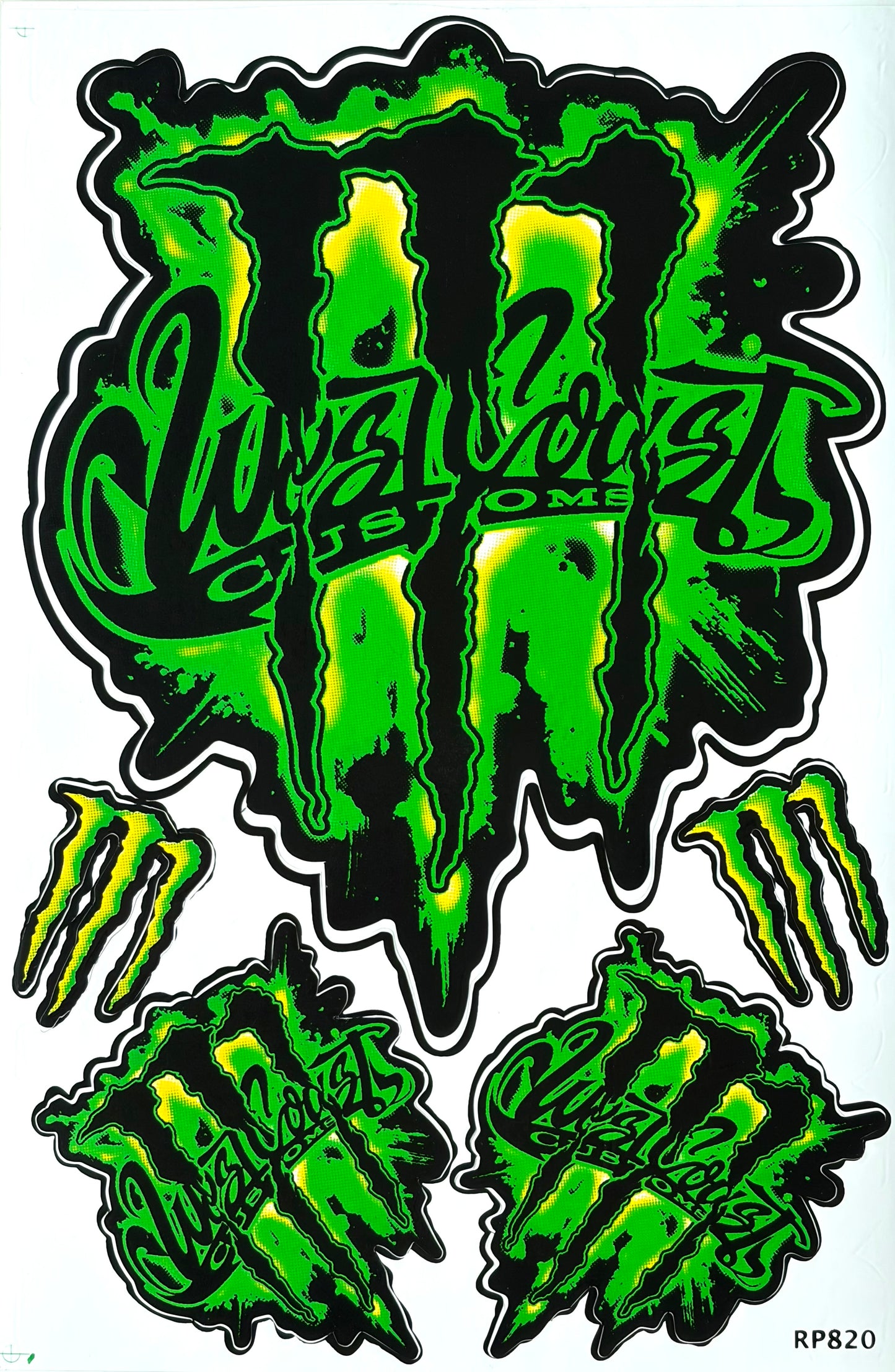 Monster Energy West Coast Customs Sticker Sheet Green Yellow Black RP820