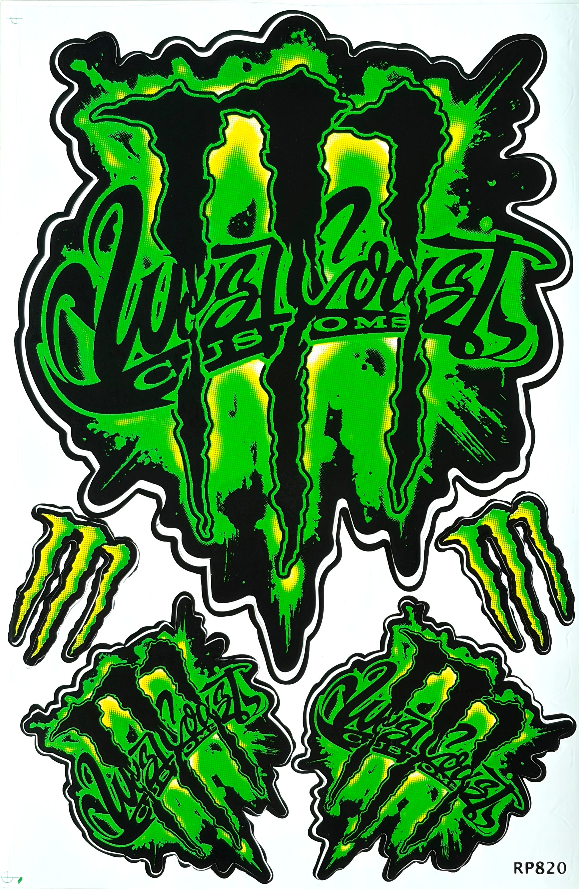 Monster Energy West Coast Customs Sticker Sheet Green Yellow Black RP820