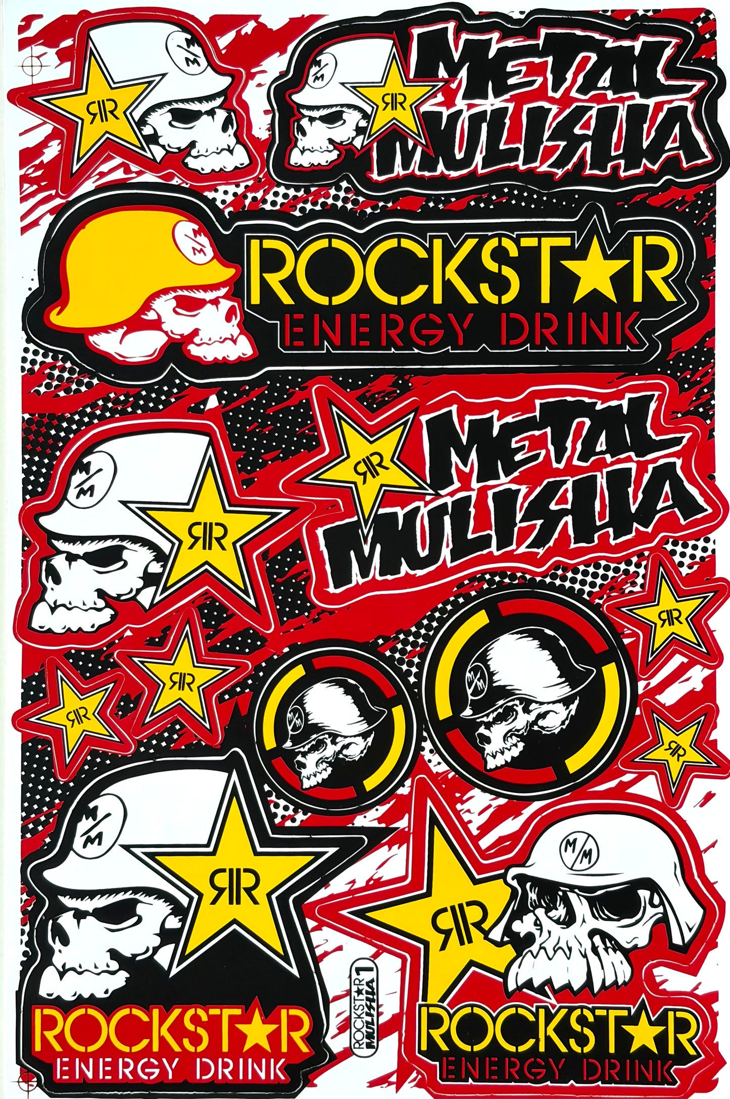 Metal Mulisha Rockstar Energy Skull Sticker Sheet Red Yellow Black