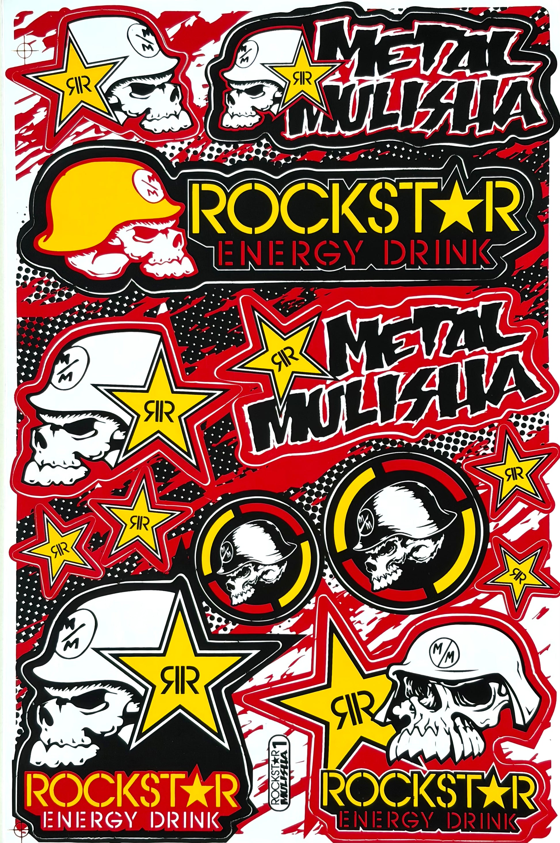 Metal Mulisha Rockstar Energy Skull Sticker Sheet Red Yellow Black