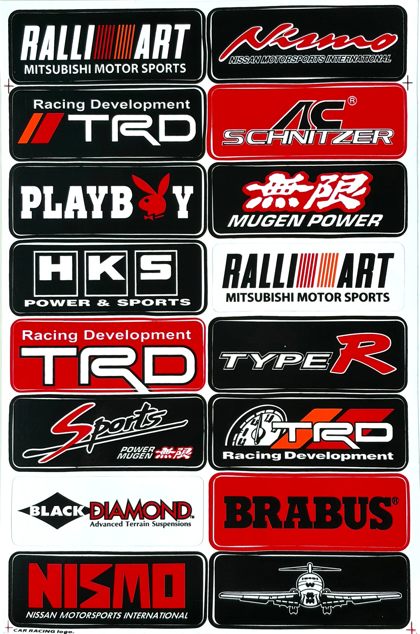 Ralliart Nismo TRD Mugen Power HKS Type R Brabus JDM Tuning Sticker Sheet Red Black