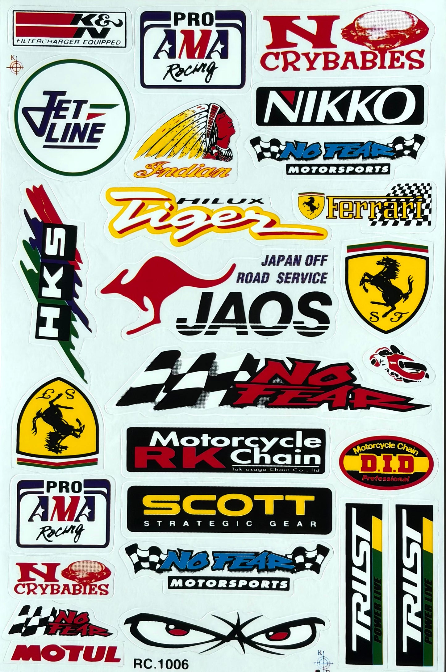 Ferrari No Fear Scott JAOS Indian K&N Pro AMA Racing Multi Brand Sticker Sheet RC.1006