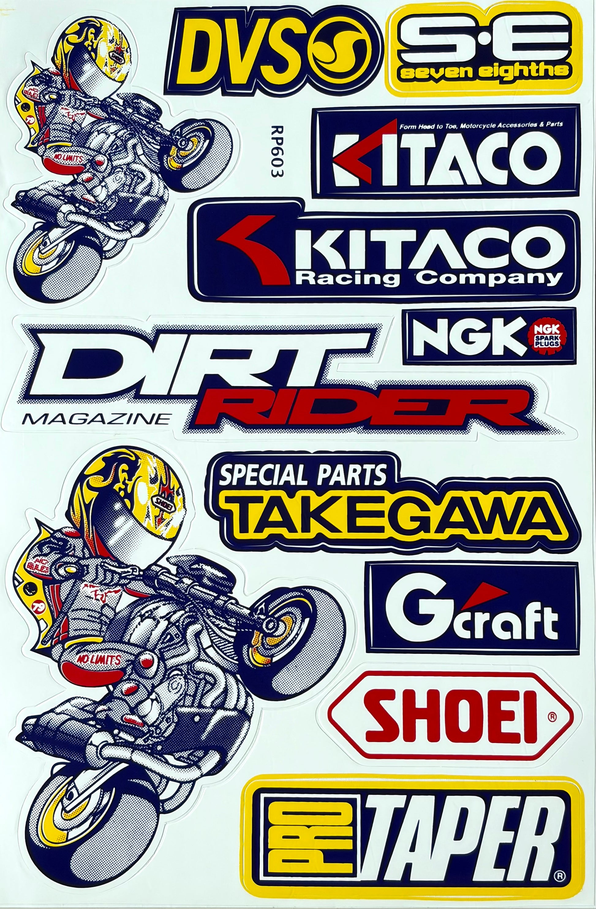 Kitaco NGK Takegawa Shoei DVS Dirt Rider ProTaper Multi Brand Motorcycle Sticker Sheet RP603