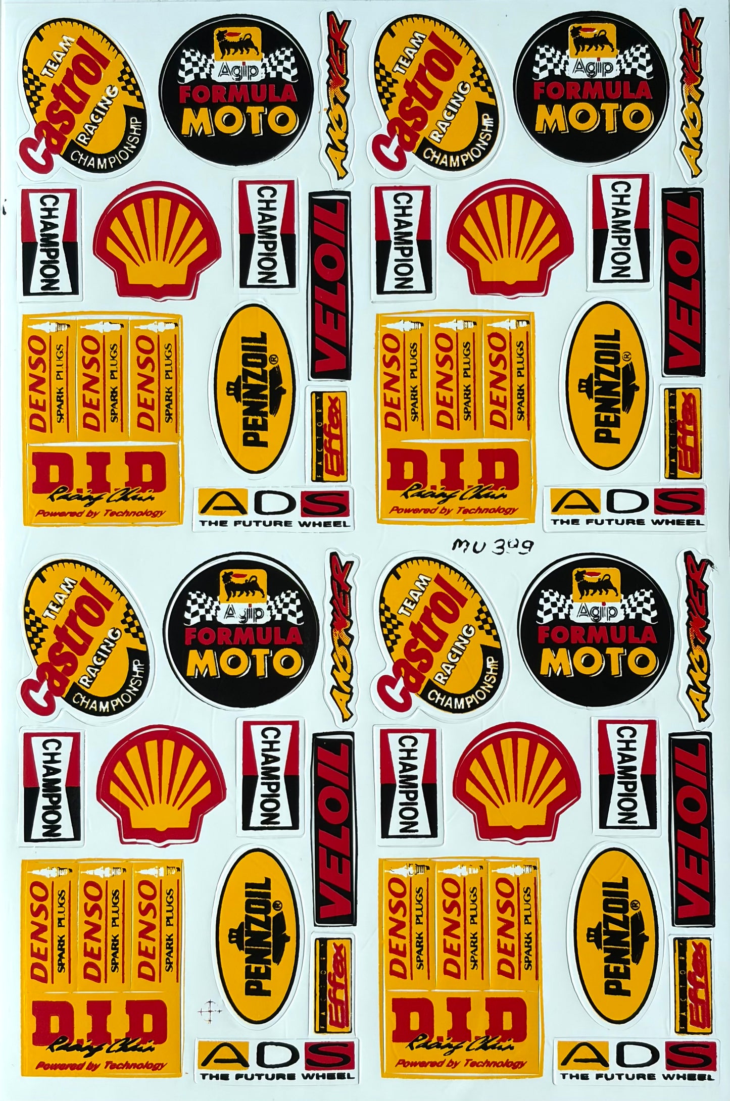Castrol Shell Champion Denso Pennzoil DID Agip Formula Moto Oil Sticker Sheet 4x Set MU 309