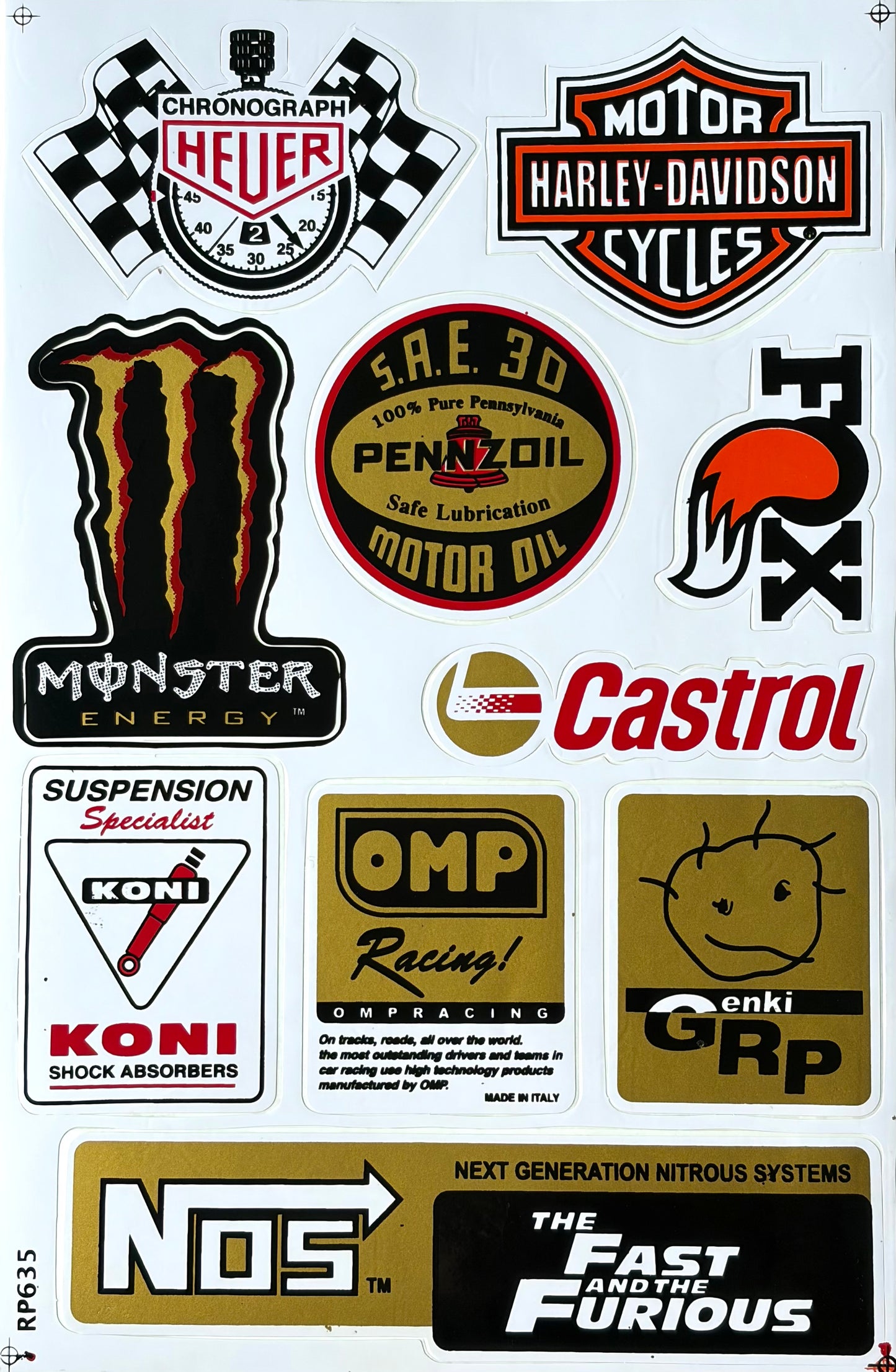 Harley Davidson Monster Energy Castrol Fox Racing NOS Fast Furious Sticker Sheet RP635