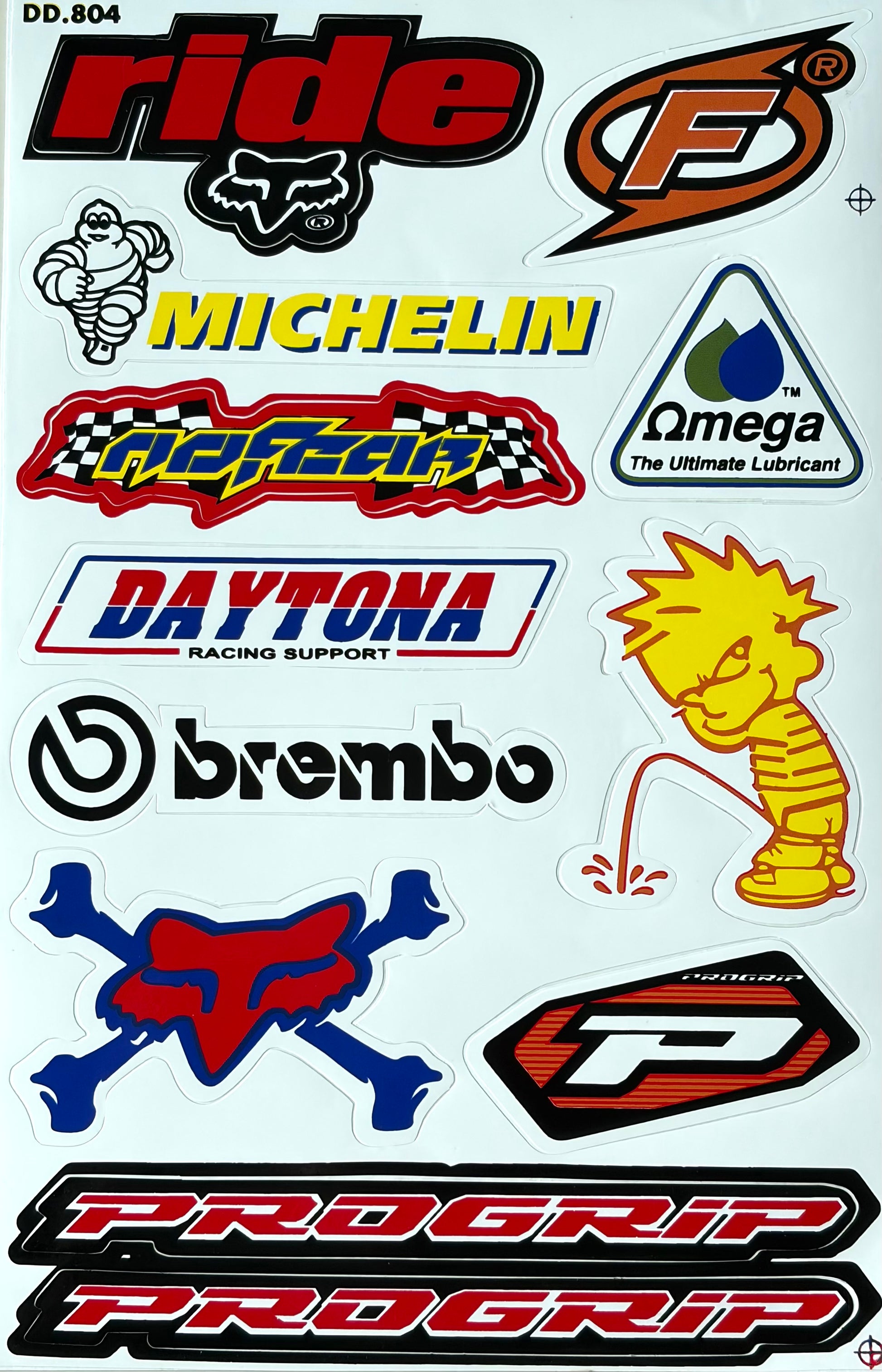 Fox Racing Michelin Brembo Progrip Daytona No Fear Omega Sticker Sheet Red Blue Yellow DD.804