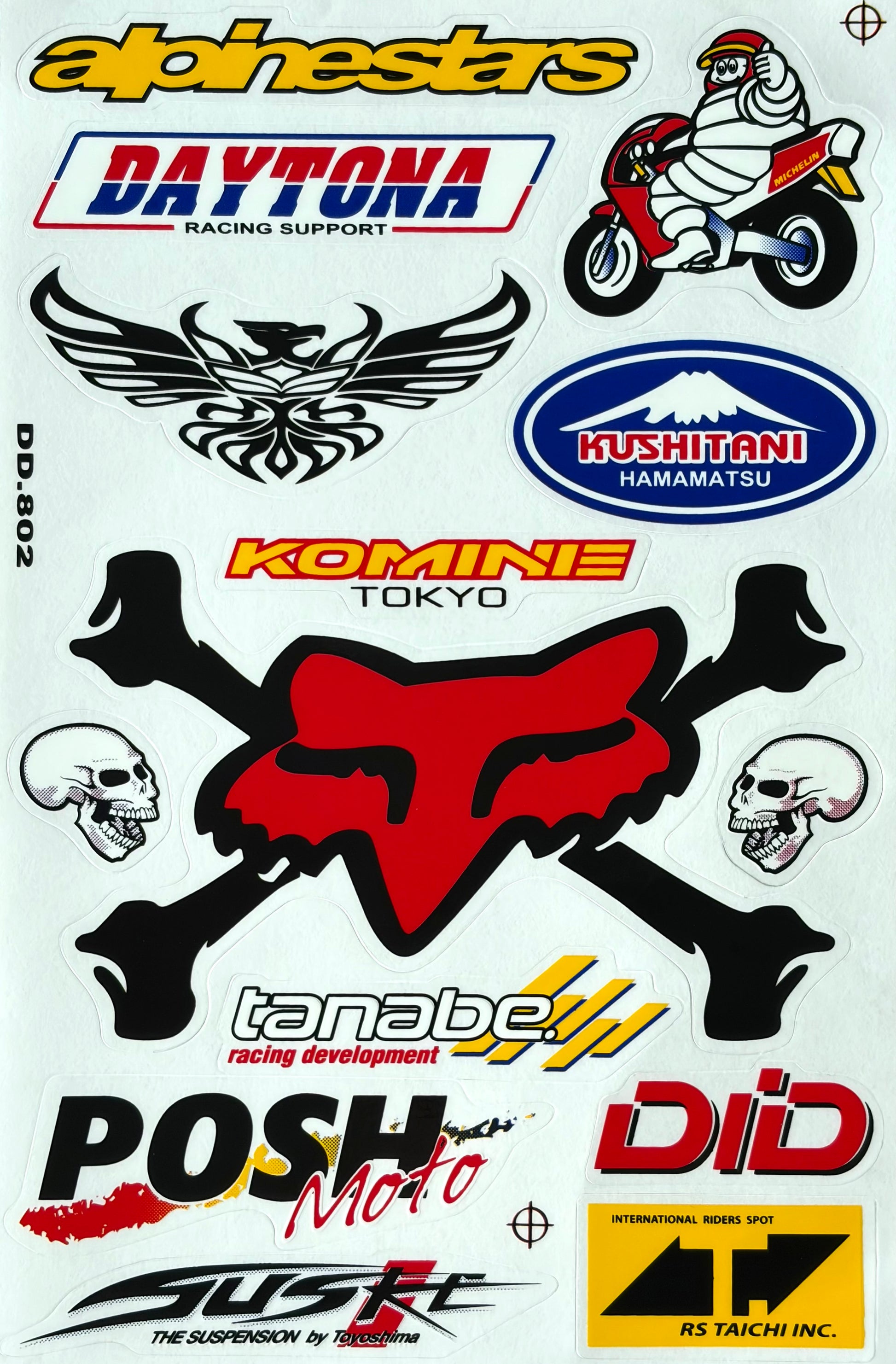 Alpinestars Daytona Fox Racing Kushitani Komine Tanabe RS Taichi Japanese Motorcycle Sticker Sheet DD.802