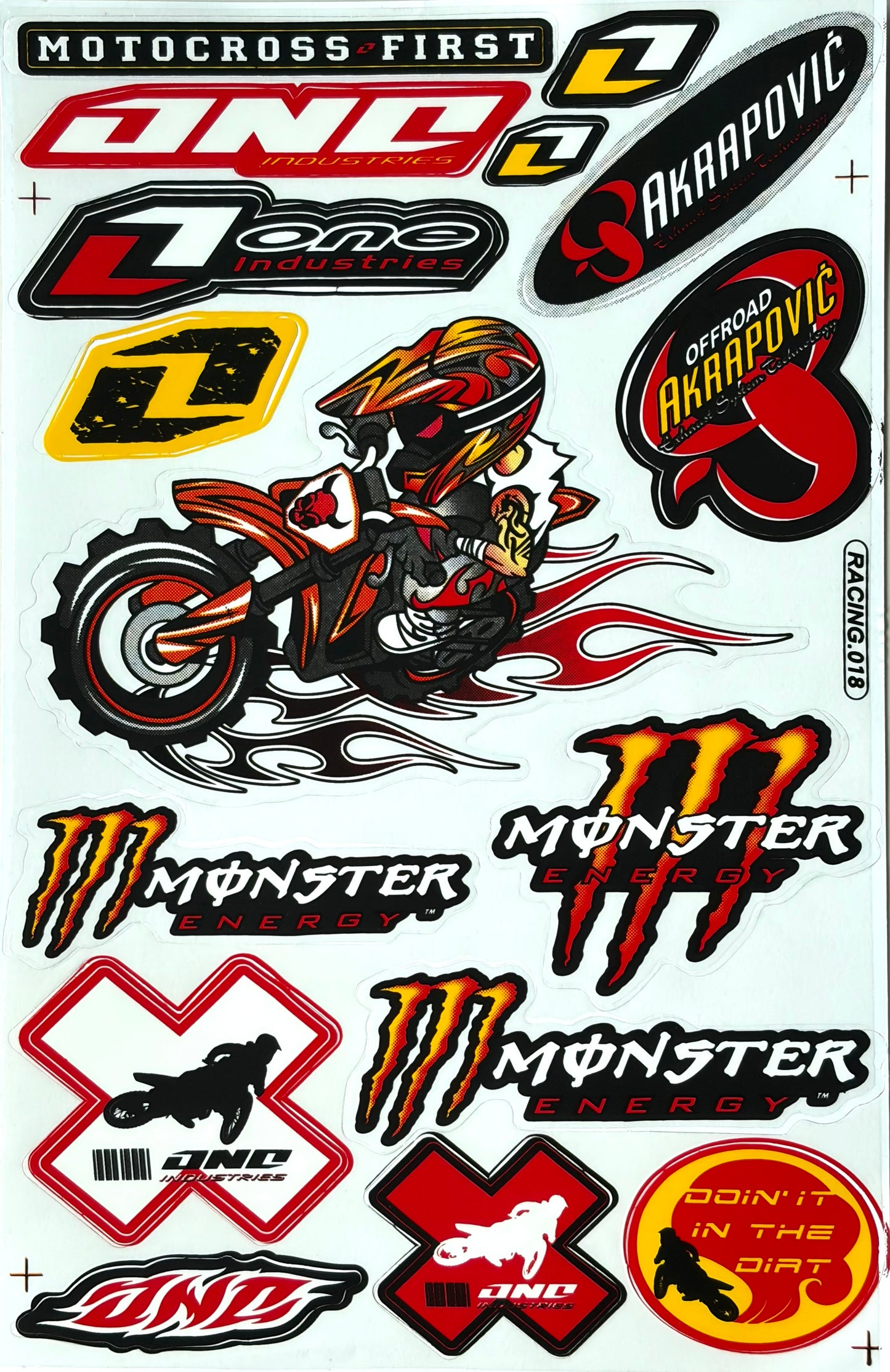One Industries Monster Energy Akrapovic X Games Motocross Sticker Sheet Red Yellow Black Racing.018