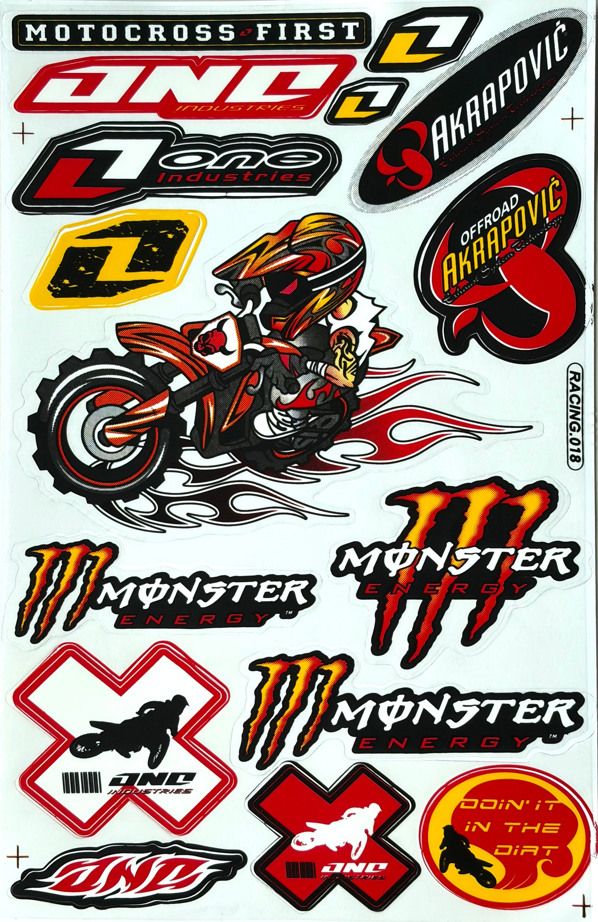 One Industries Monster Energy Akrapovic X Games Motocross Sticker Sheet Red Yellow Black Racing.018