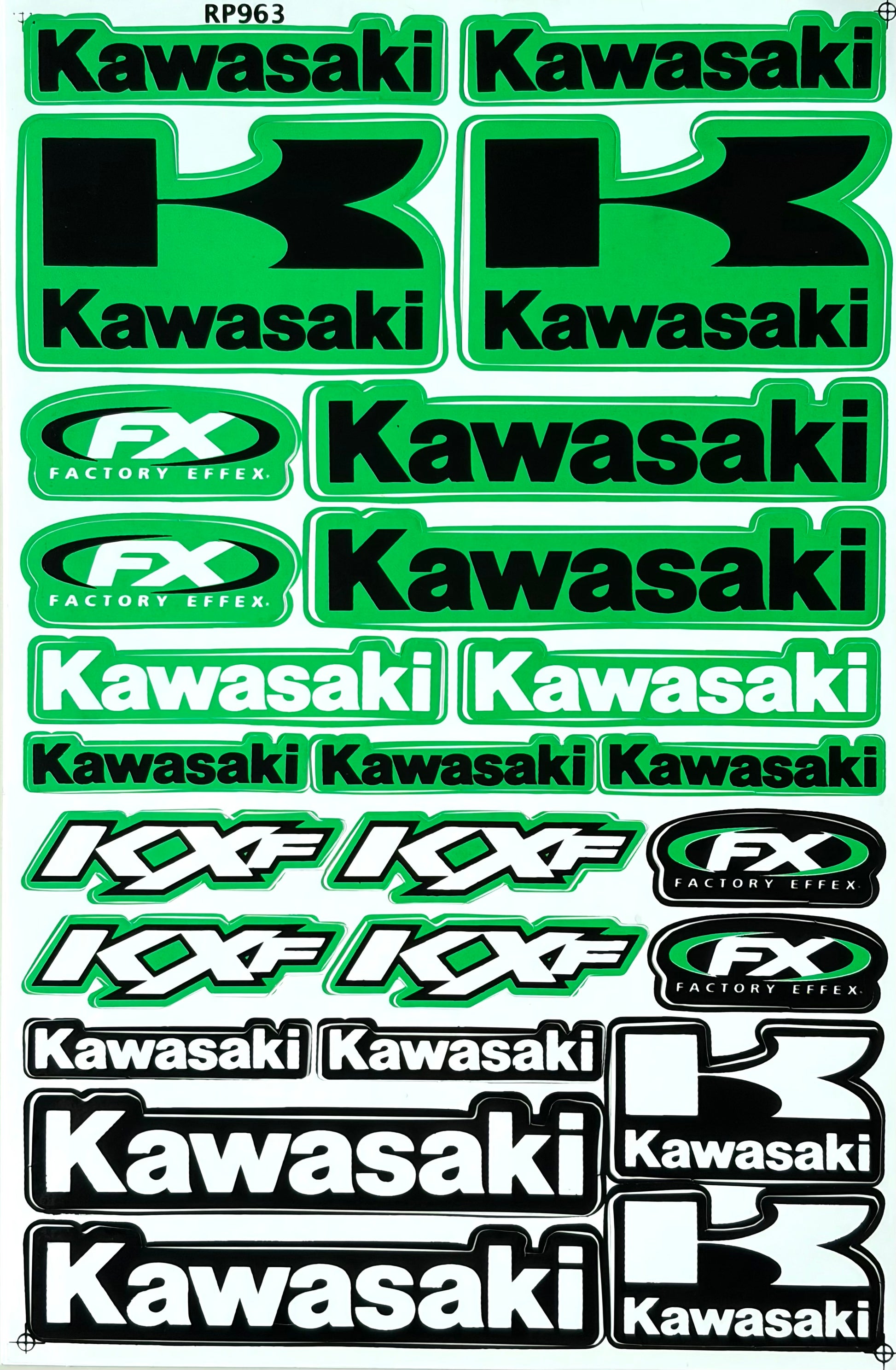 Kawasaki KXF Factory Effex Sticker Sheet Green Black 25+ Stickers RP963