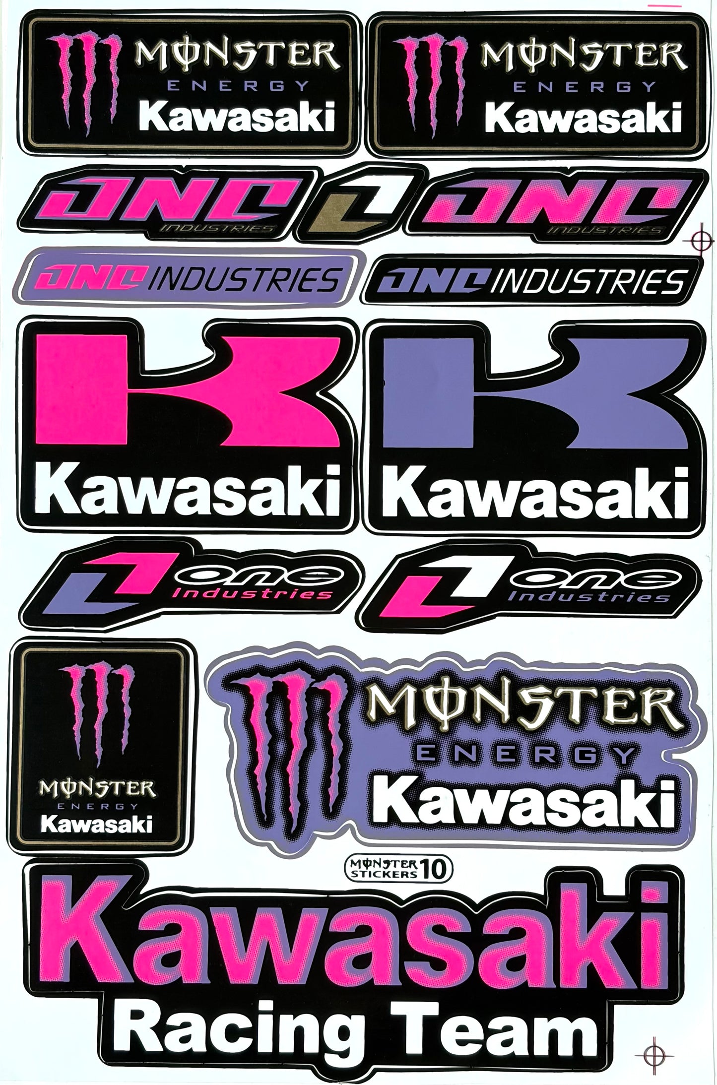 Kawasaki Racing Team Monster Energy One Industries Sticker Sheet Pink Purple Black Monster Stickers 10