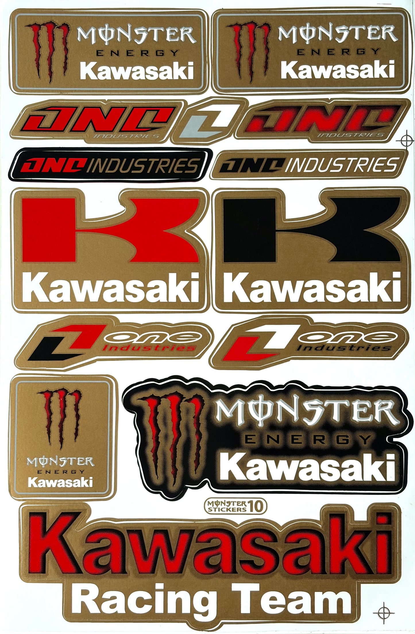 Kawasaki Racing Team Monster Energy One Industries Sticker Sheet Red Gold Black Monster Stickers 10
