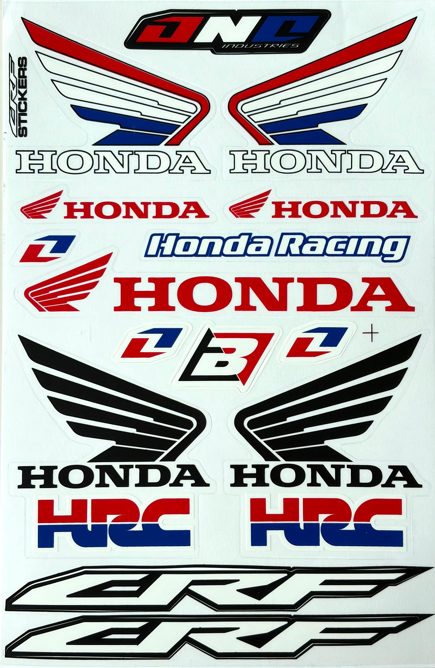 Honda HRC CRF One Industries Wing Logo Sticker Sheet Red Blue Black 20+ Stickers