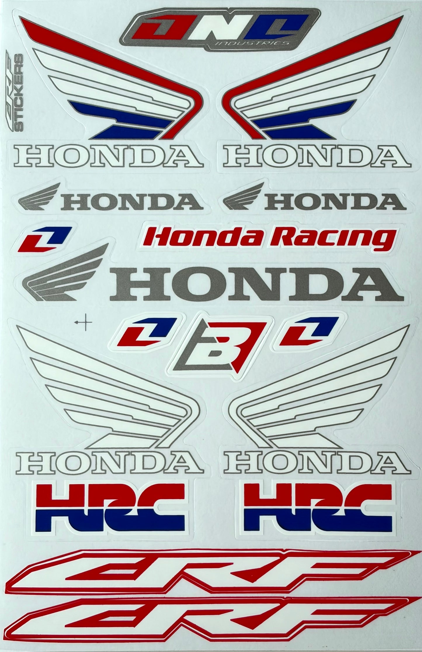 Honda HRC CRF One Industries Wing Logo Sticker Sheet Red Silver Grey 20+ Stickers