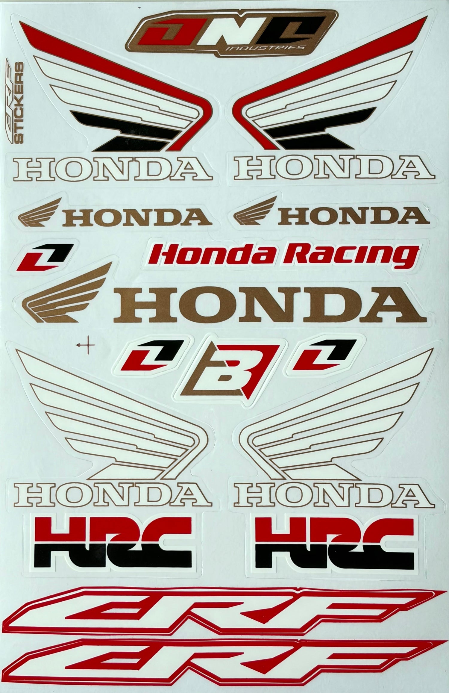 Honda HRC CRF One Industries Wing Logo Sticker Sheet Red Bronze Brown 20+ Stickers