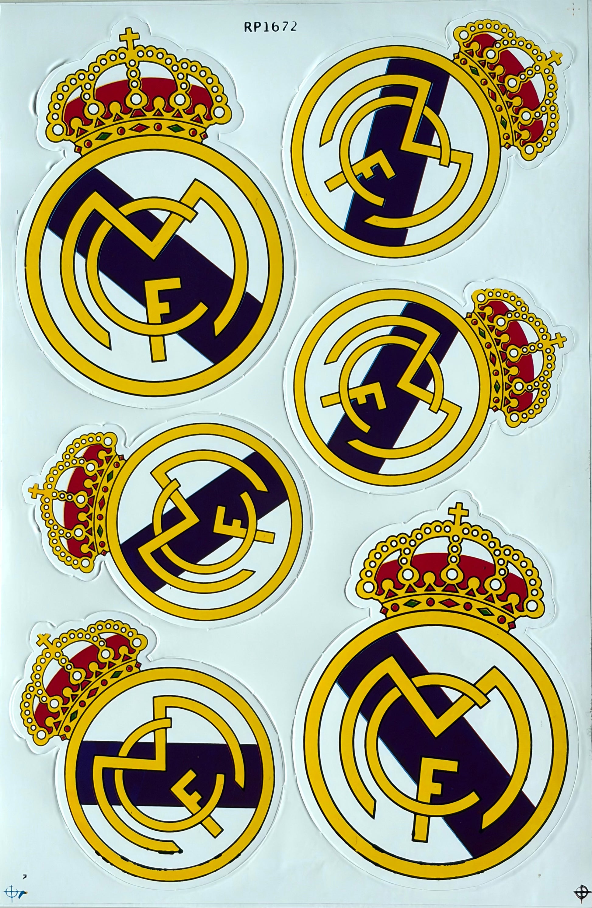 Real Madrid CF Crest Sticker Sheet Gold Navy Multi Size 6 Stickers RP1672