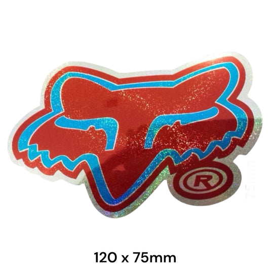 FOX Head Sticker Glitter Effect Blue Red | 2 Pcs | Premium