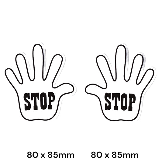 STOP Hand Sticker White 2-Pack | Warning Car Motorcycle Decal
