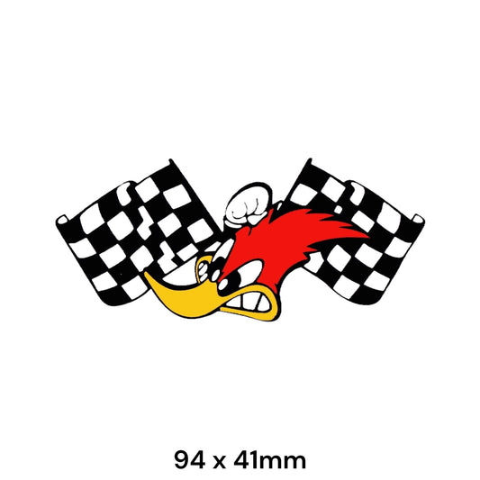 Woody Woodpecker Checkered Flag Sticker 2-Pack | Retro Racing Car Decal