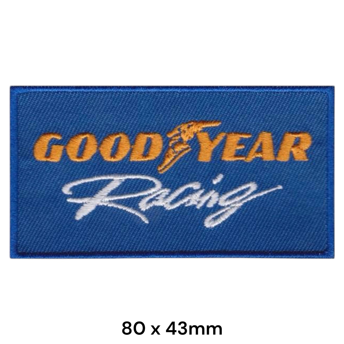 Goodyear Racing Embroidered Patch Iron-On Sew-On 80x43mm Blue Orange White
