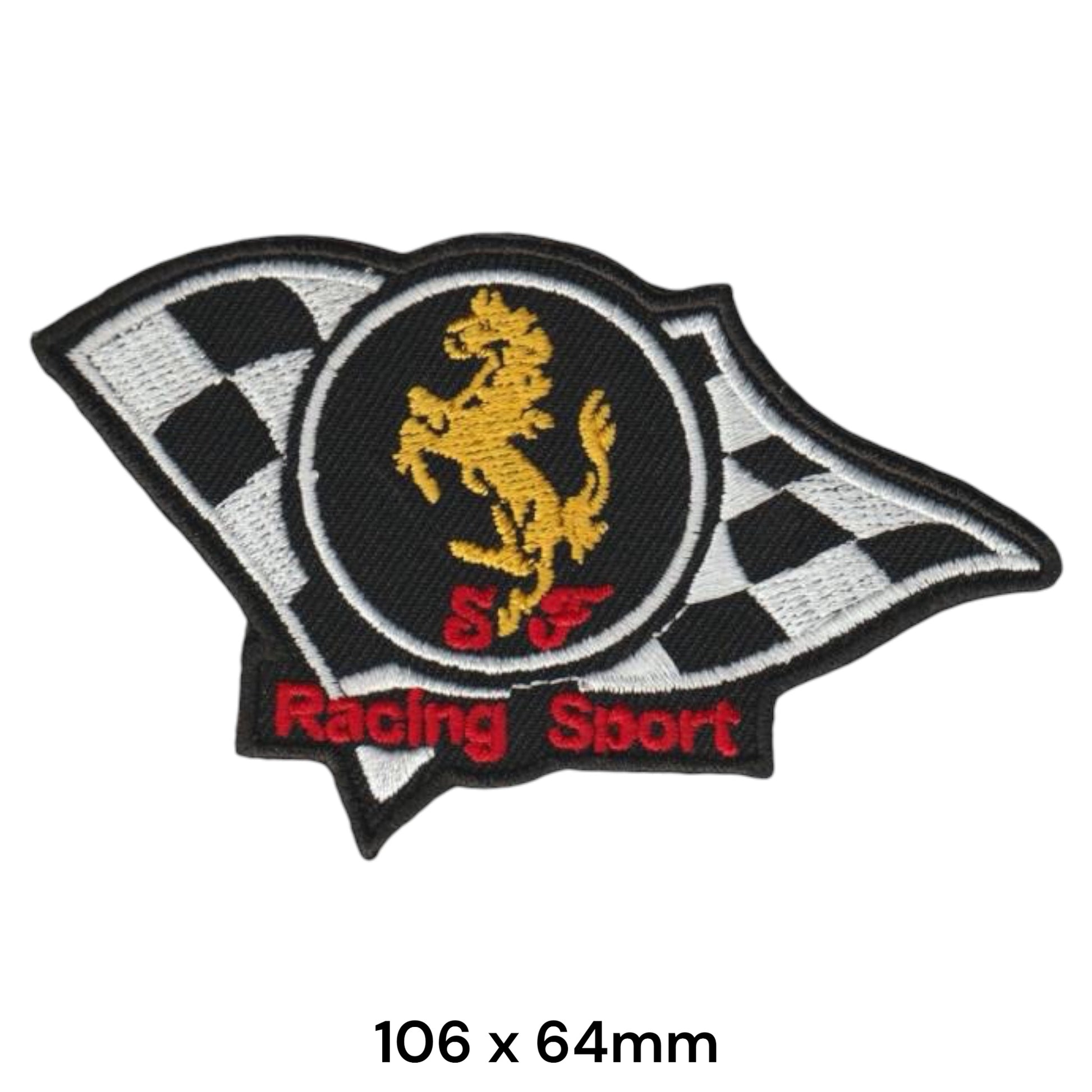 Ferrari SF Prancing Horse Racing Sport Checkered Flag Embroidered Patch 106x64mm Black Gold