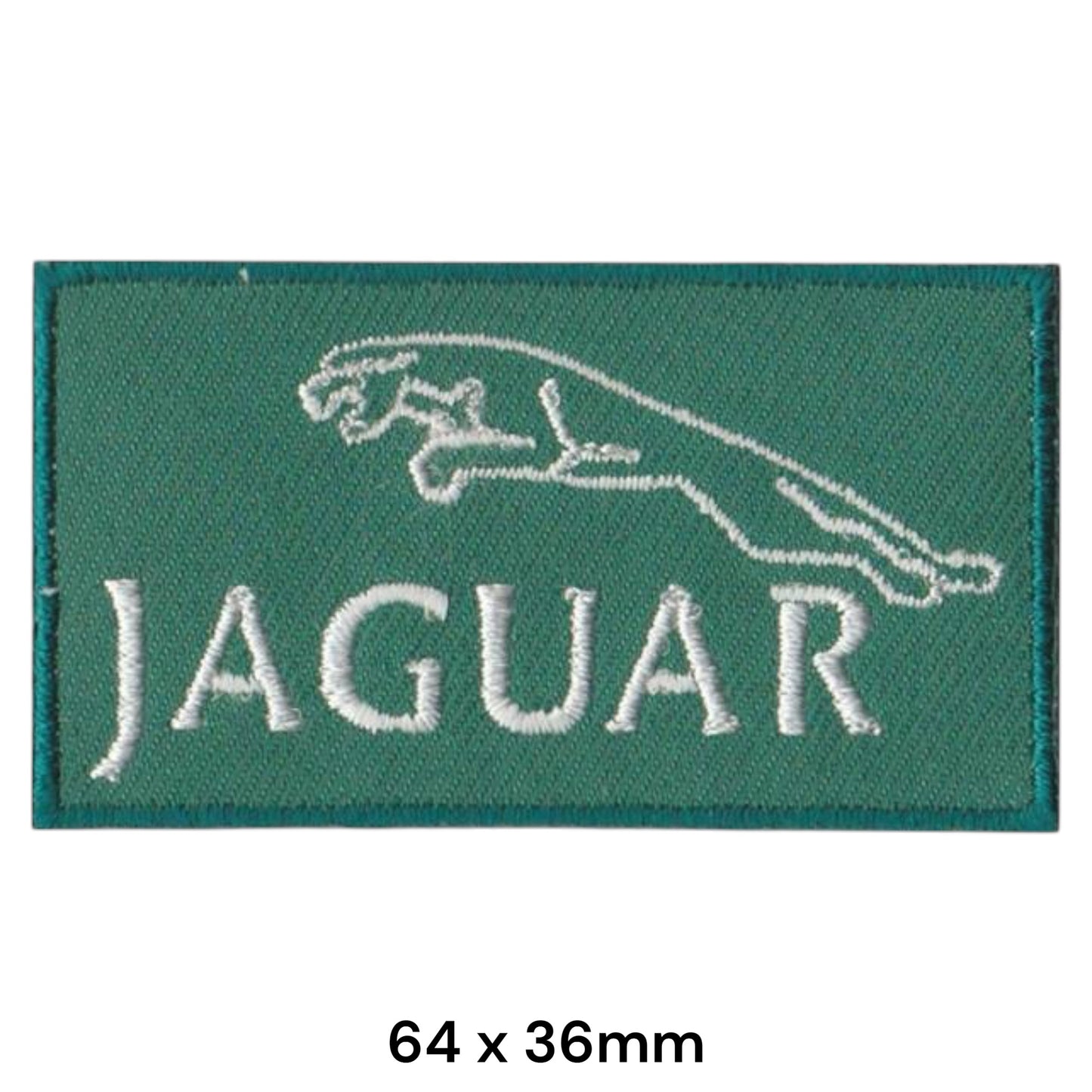 Jaguar Leaping Cat Embroidered Patch Iron-On Sew-On 64x36mm British Racing Green Silver
