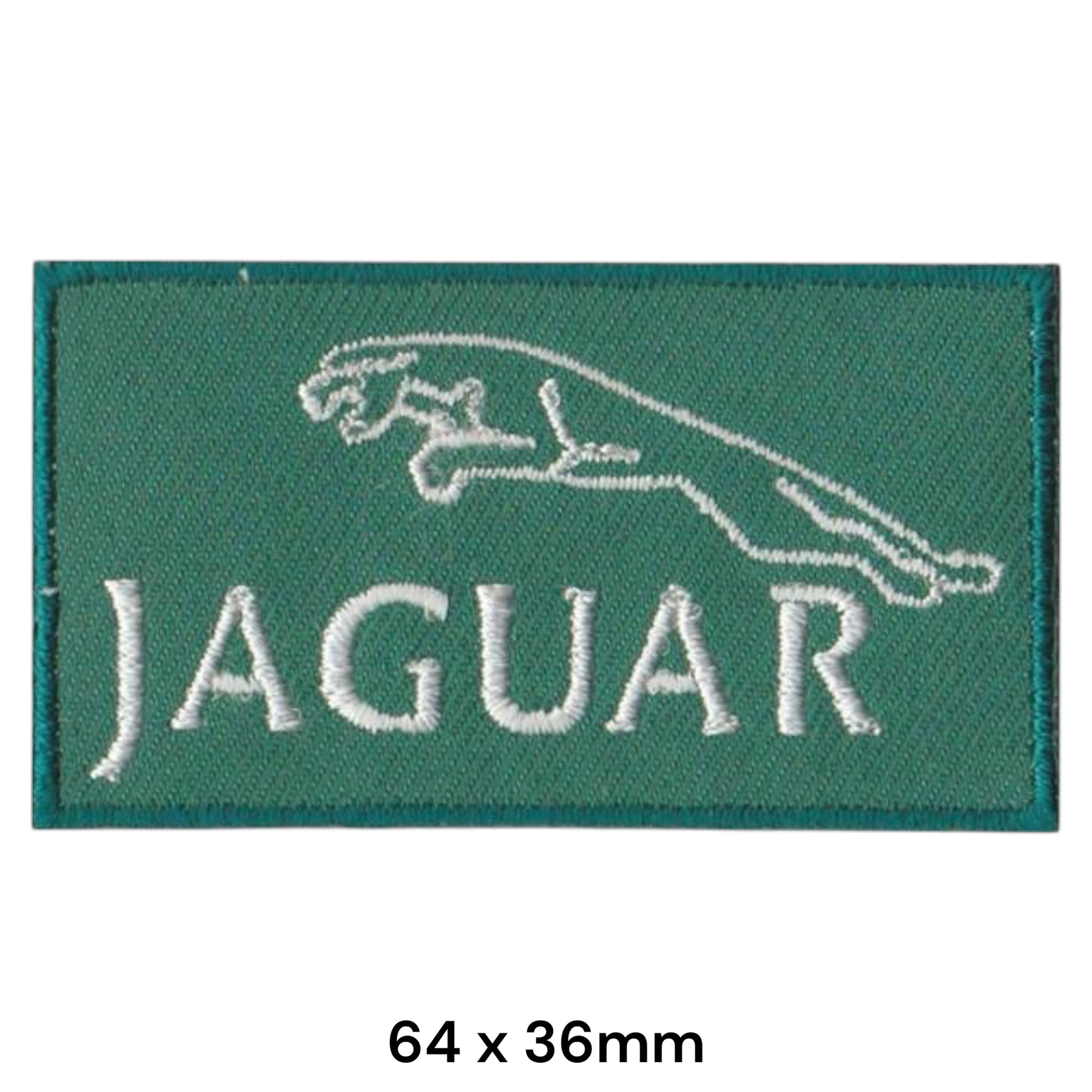 Jaguar Leaping Cat Embroidered Patch Iron-On Sew-On 64x36mm British Racing Green Silver