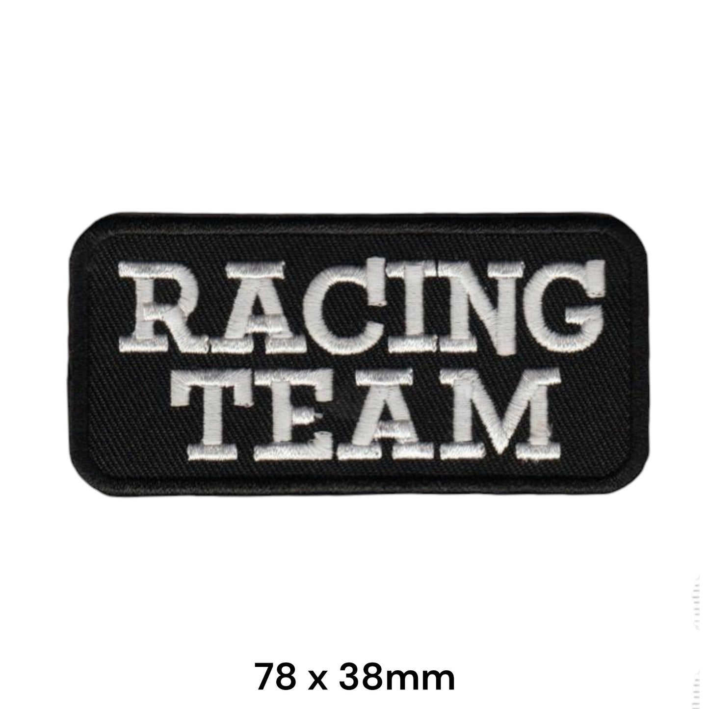 Racing Team Embroidered Patch Iron-On Sew-On 78x38mm Black White