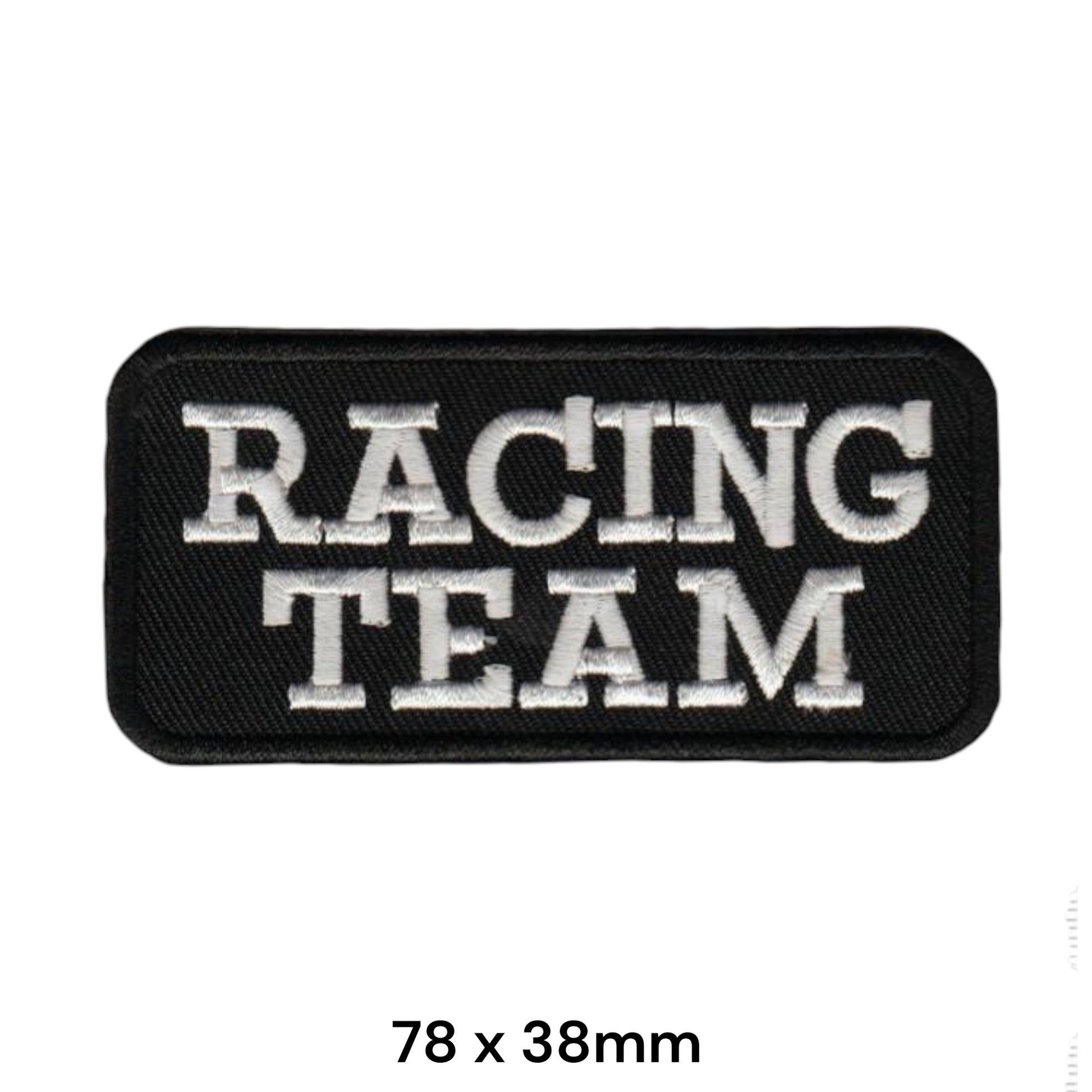 Racing Team Embroidered Patch Iron-On Sew-On 78x38mm Black White