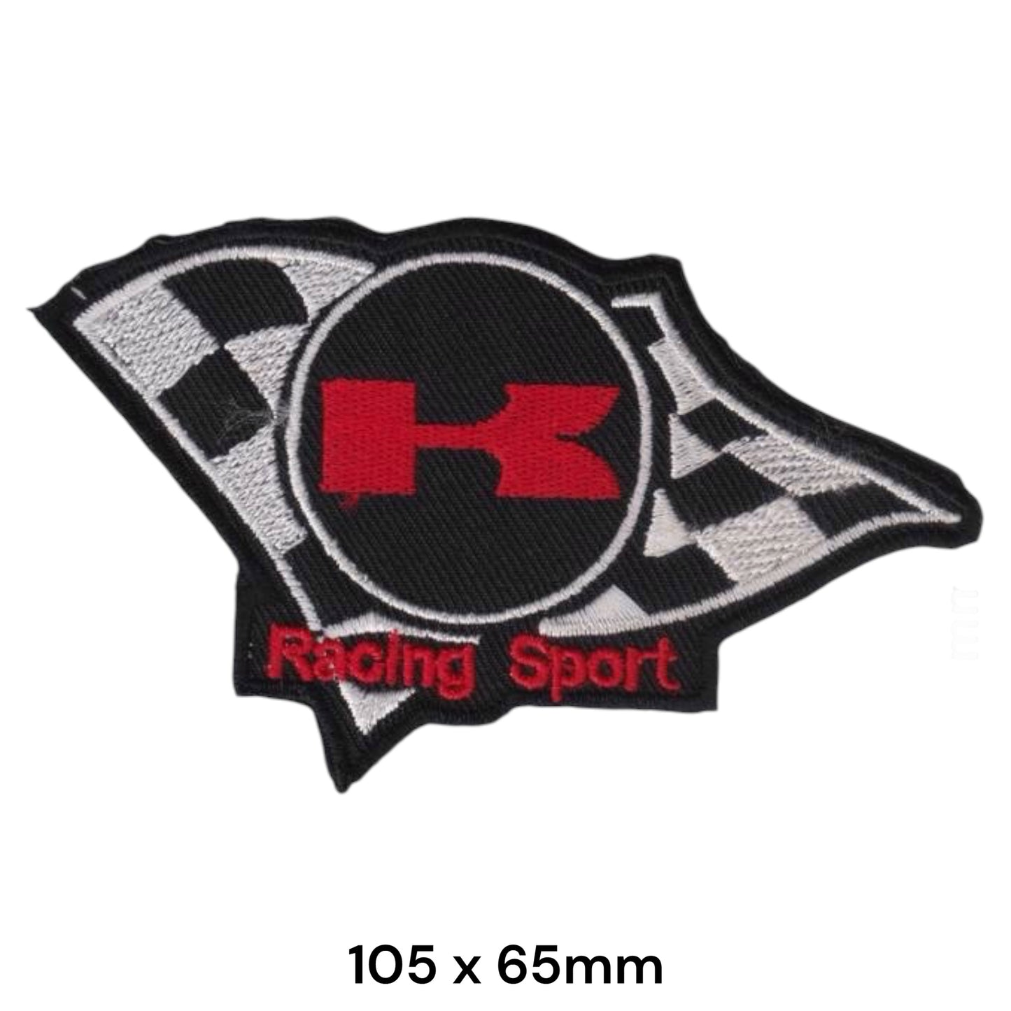 Kawasaki K Racing Sport Checkered Flag Embroidered Patch 105x65mm Black White Red