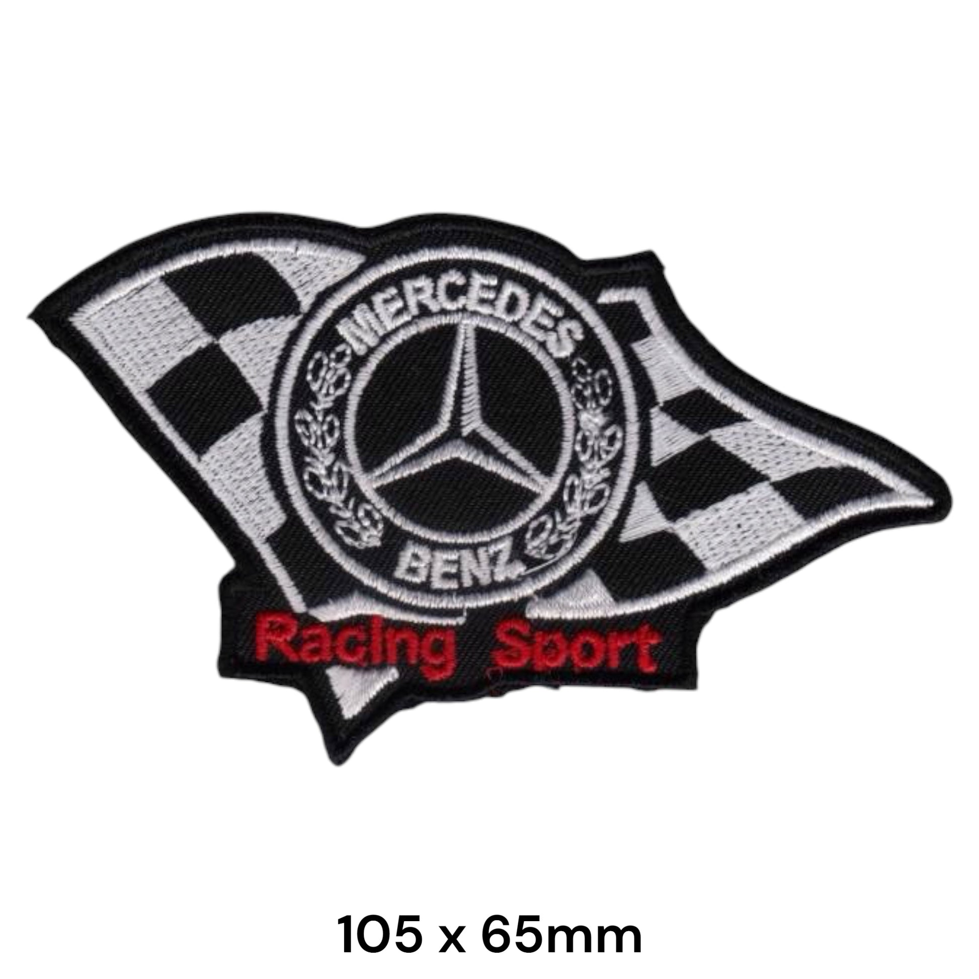 Mercedes-Benz Racing Sport Checkered Flag Embroidered Patch 105x65mm Black White Silver Red