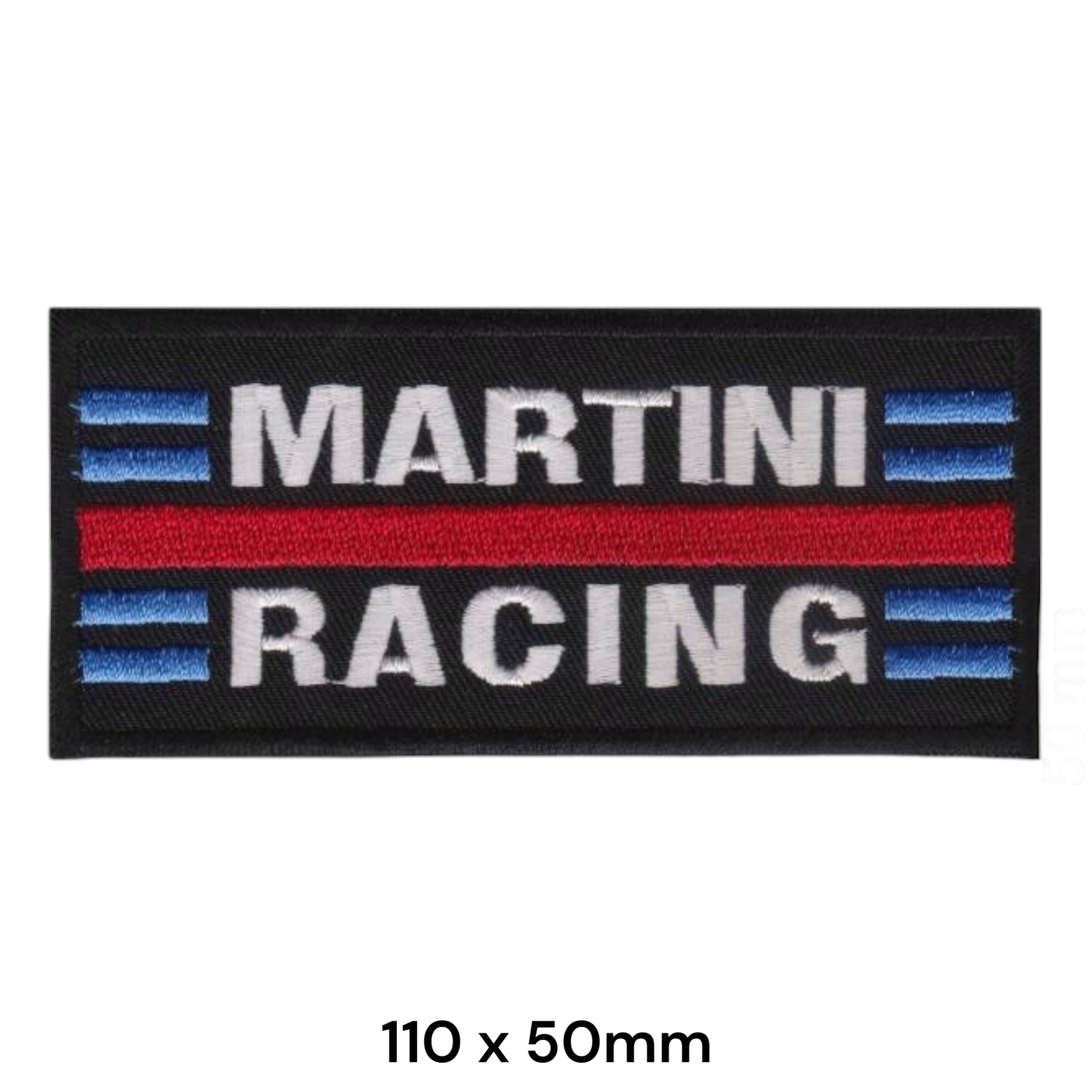 Martini Racing Stripe Embroidered Patch Iron-On Sew-On 110x50mm Black White Red Blue