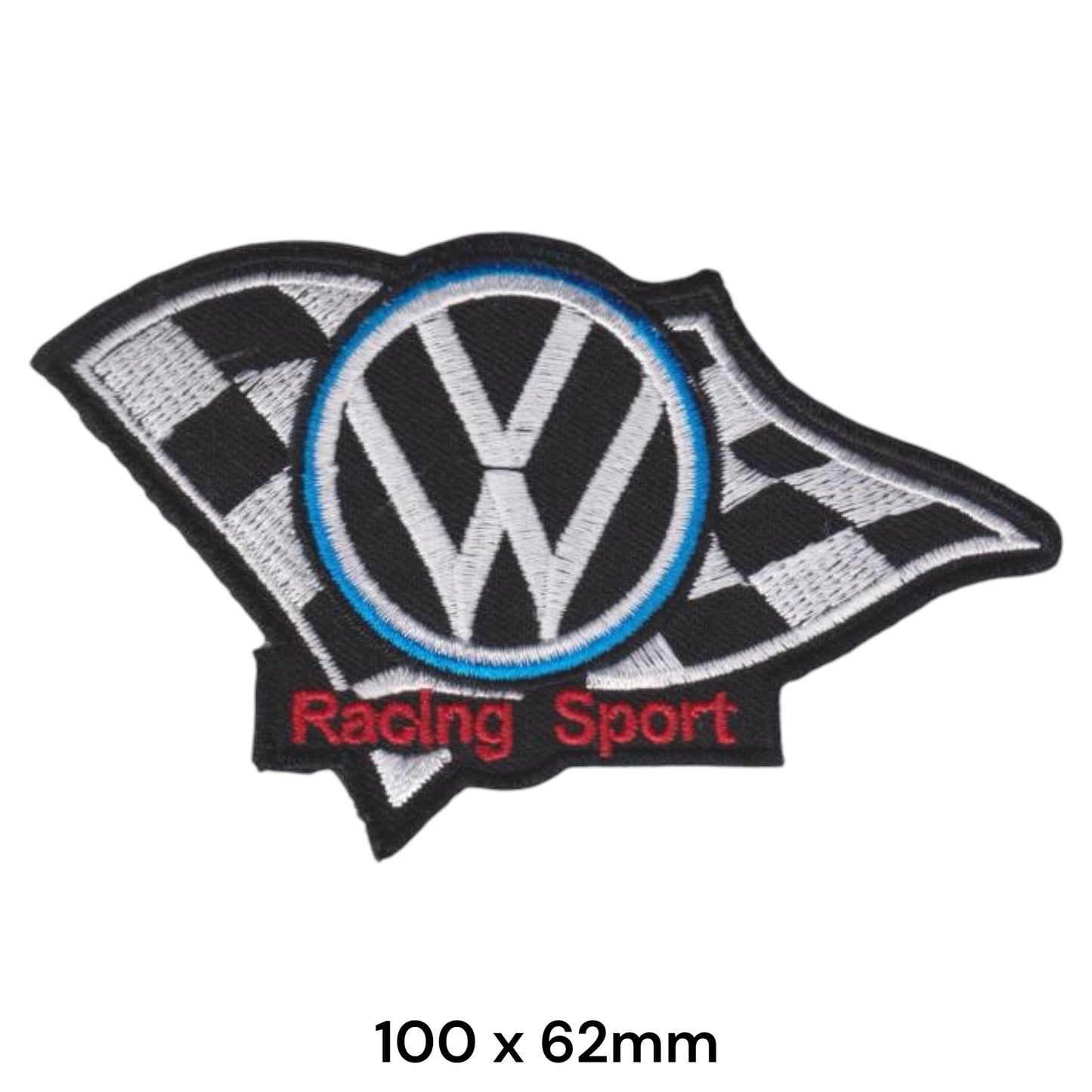 Volkswagen VW Racing Sport Checkered Flag Embroidered Patch 100x62mm Black White Blue Red