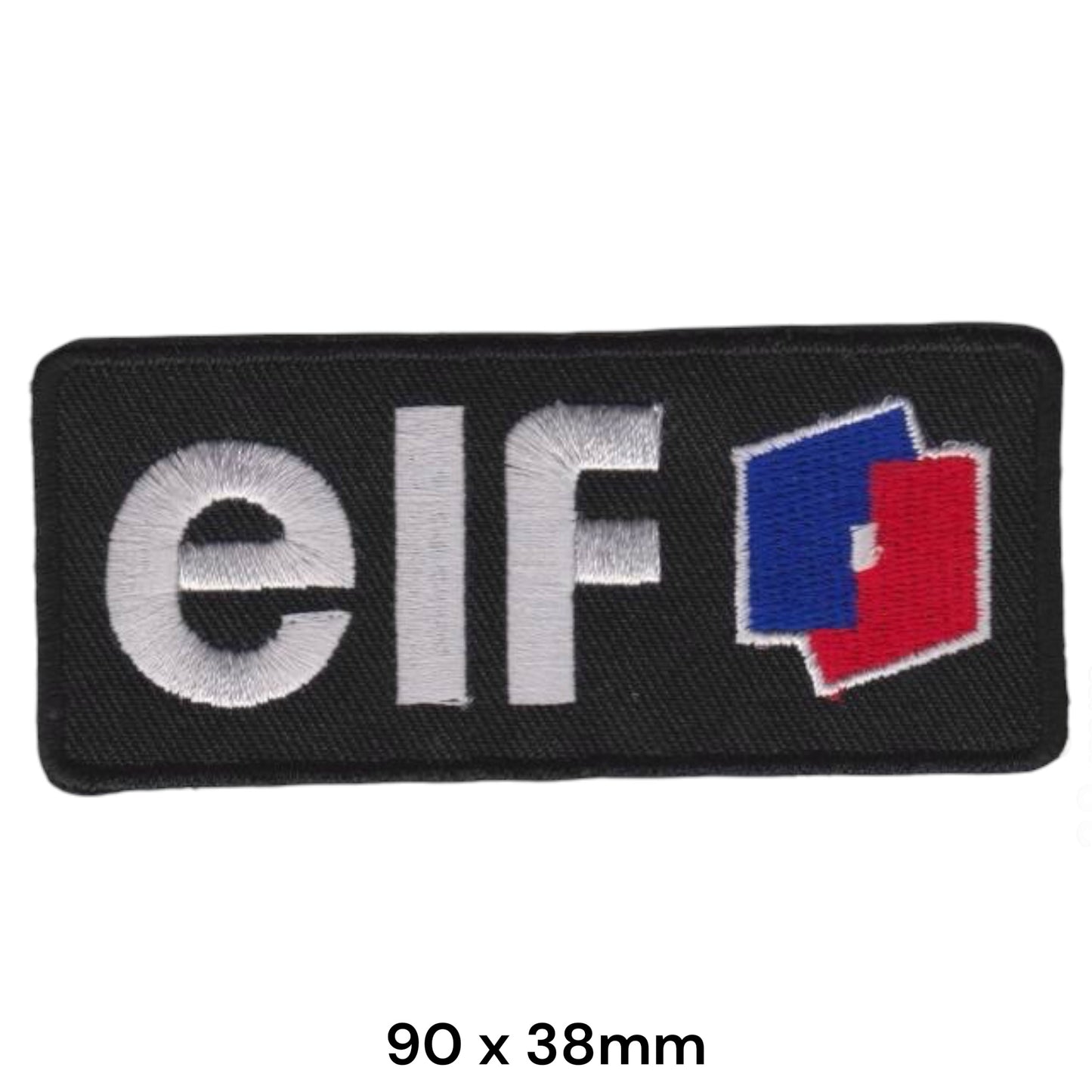 Elf Oil F1 Motorsport Banner Embroidered Patch 90x38mm Black White Blue Red