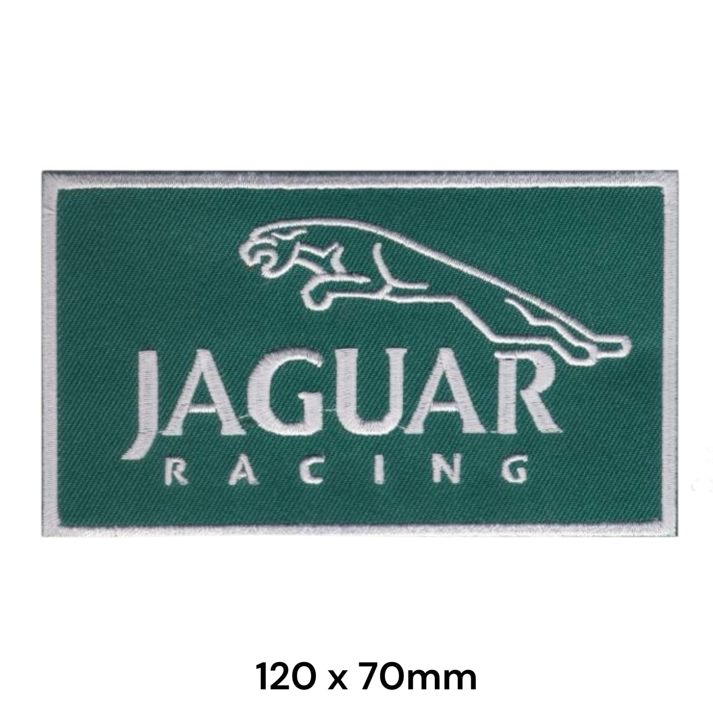 Jaguar Racing Leaping Cat Embroidered Patch 120x70mm British Racing Green Silver