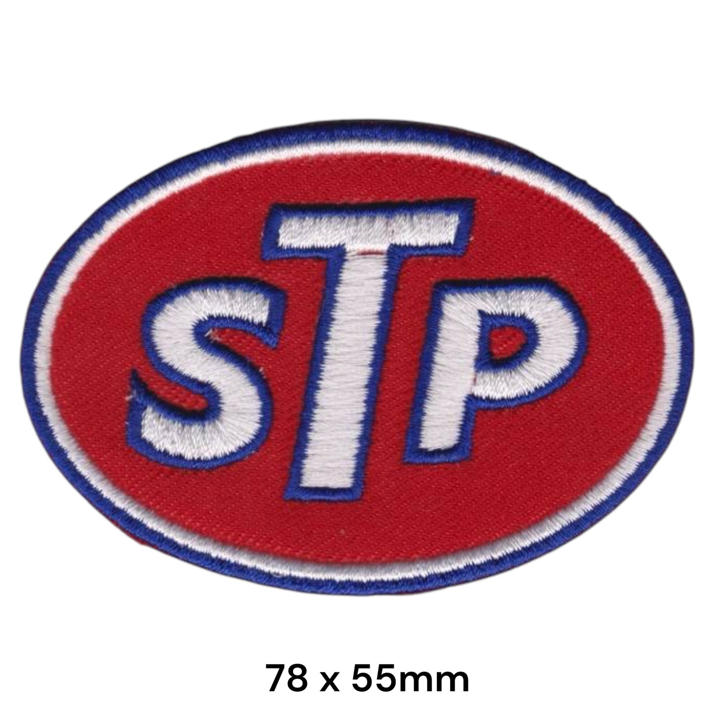 STP Oil Treatment Oval Large Embroidered Patch 78x55mm Red White Blue