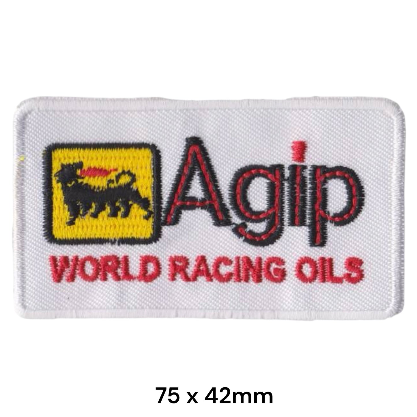 Agip World Racing Oils Embroidered Patch 75x42mm White Yellow Red Black