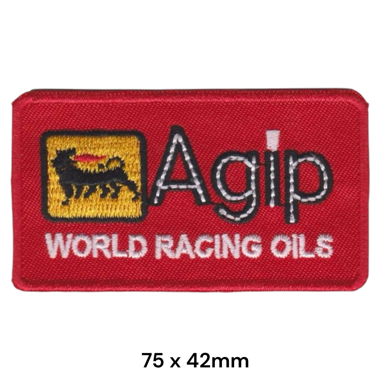Agip World Racing Oils Red Embroidered Patch 75x42mm Red Yellow Black Silver White