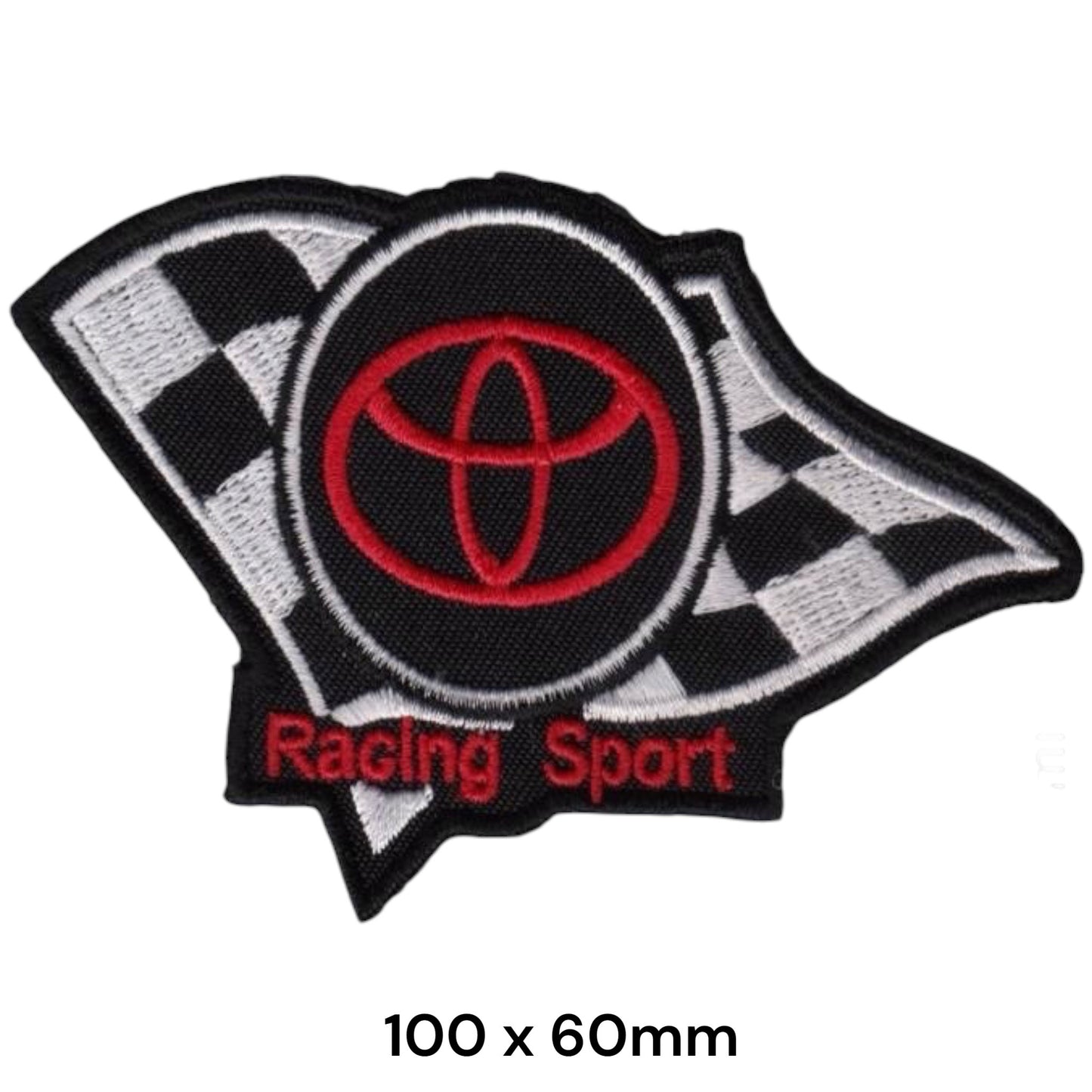 Toyota Racing Sport Checkered Flag Embroidered Patch 100x60mm Black White Red