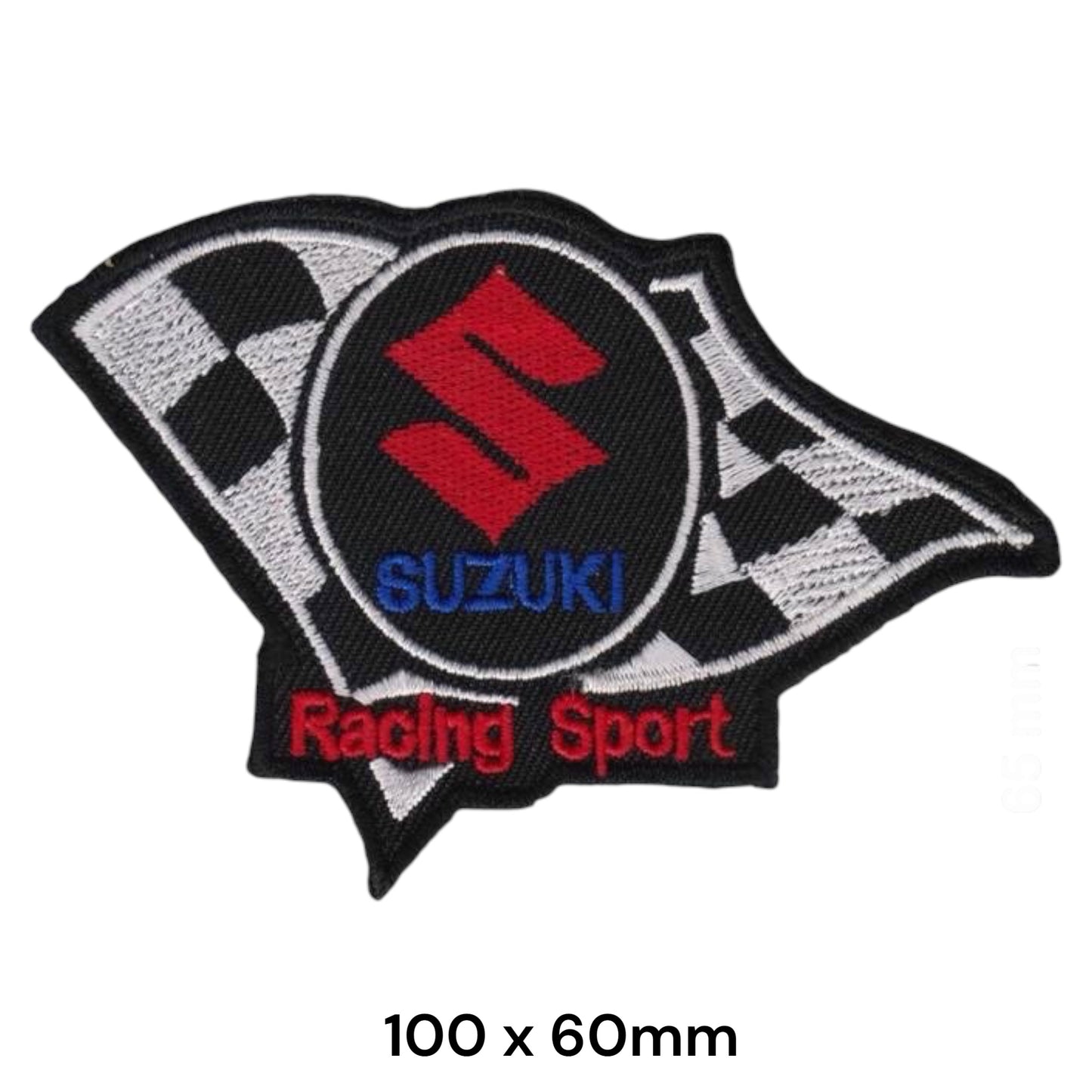 Suzuki Racing Sport Checkered Flag Embroidered Patch 100x60mm Black White Red Blue