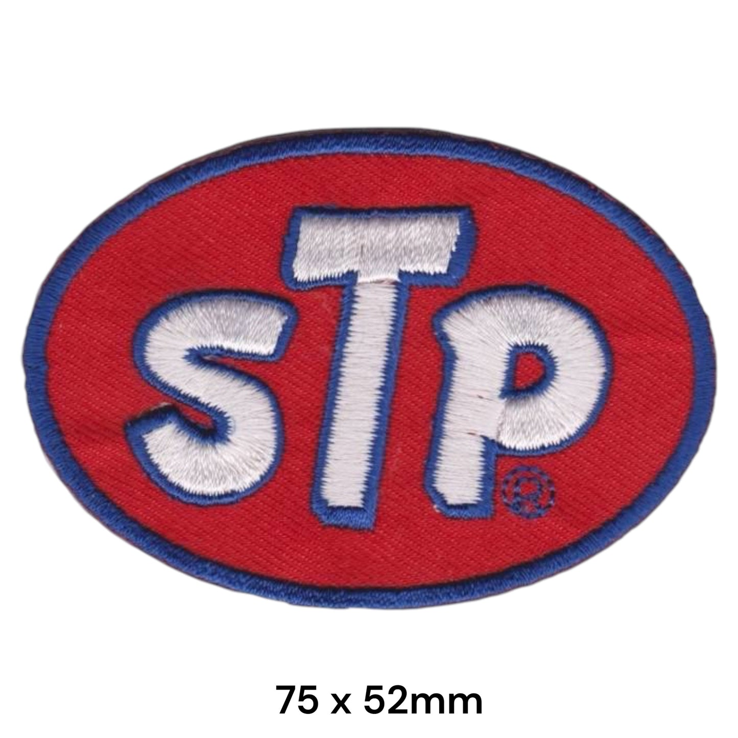 STP Oil Treatment Oval Medium Embroidered Patch 75x52mm Red White Blue