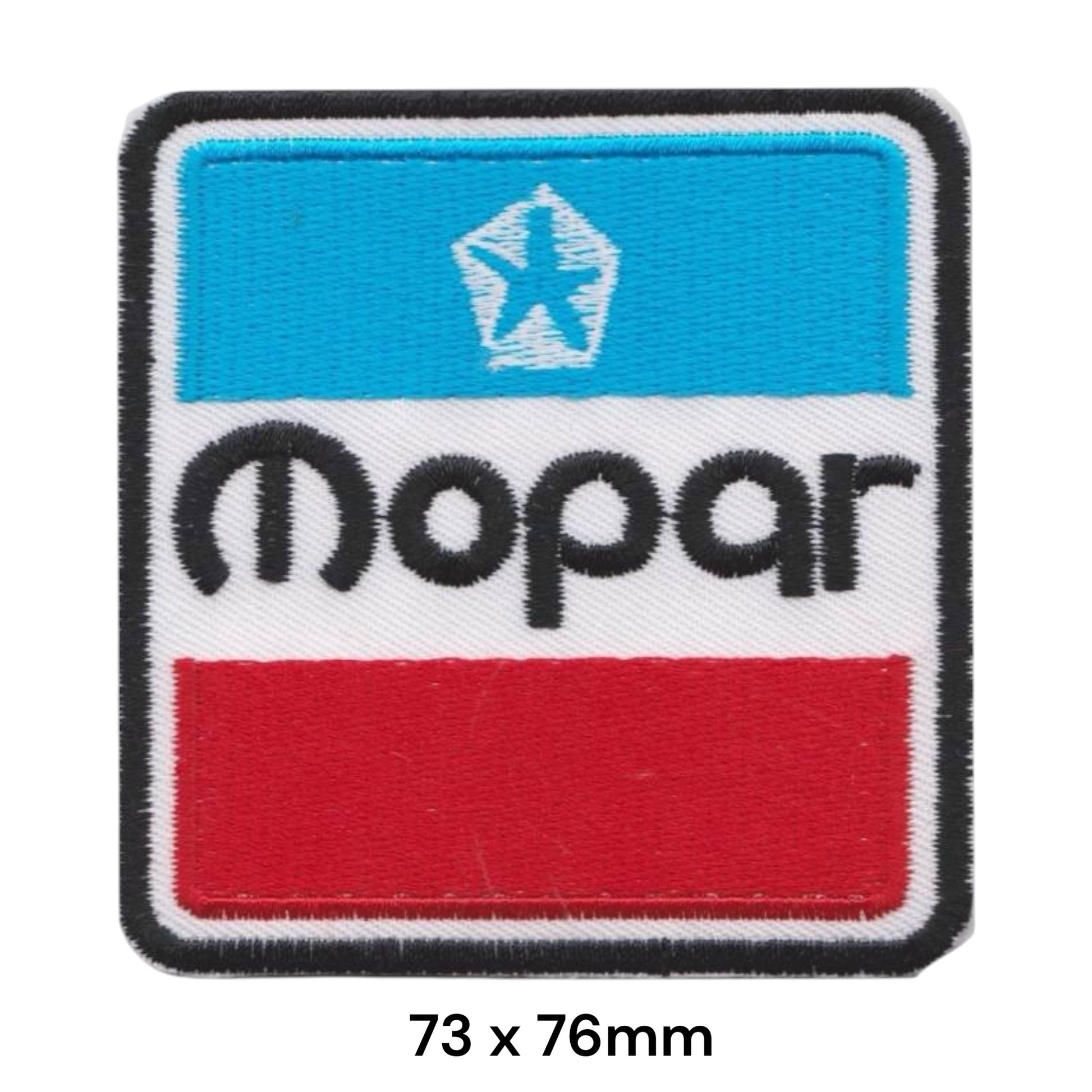 Mopar Retro Square Embroidered Patch 73x76mm Blue White Red Black