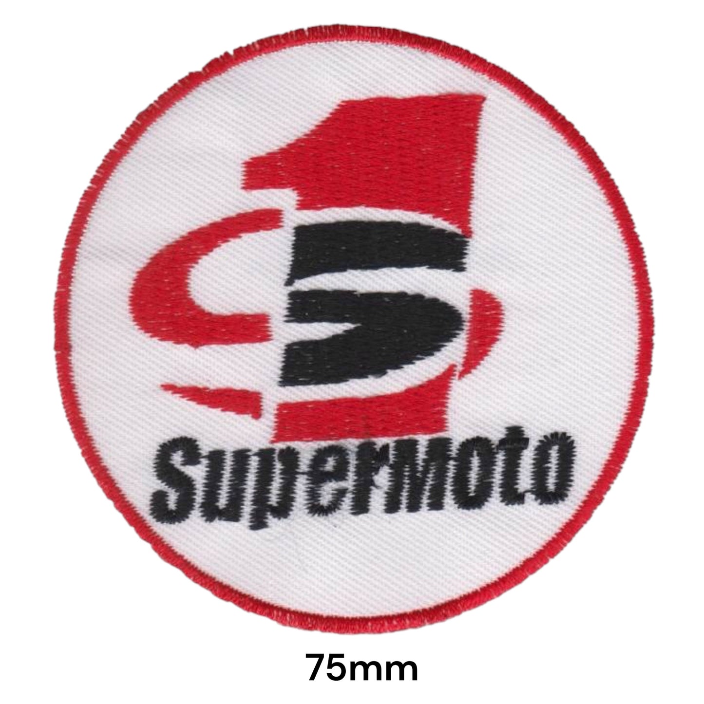Supermoto Number 1 Round Embroidered Patch 75mm White Red Black