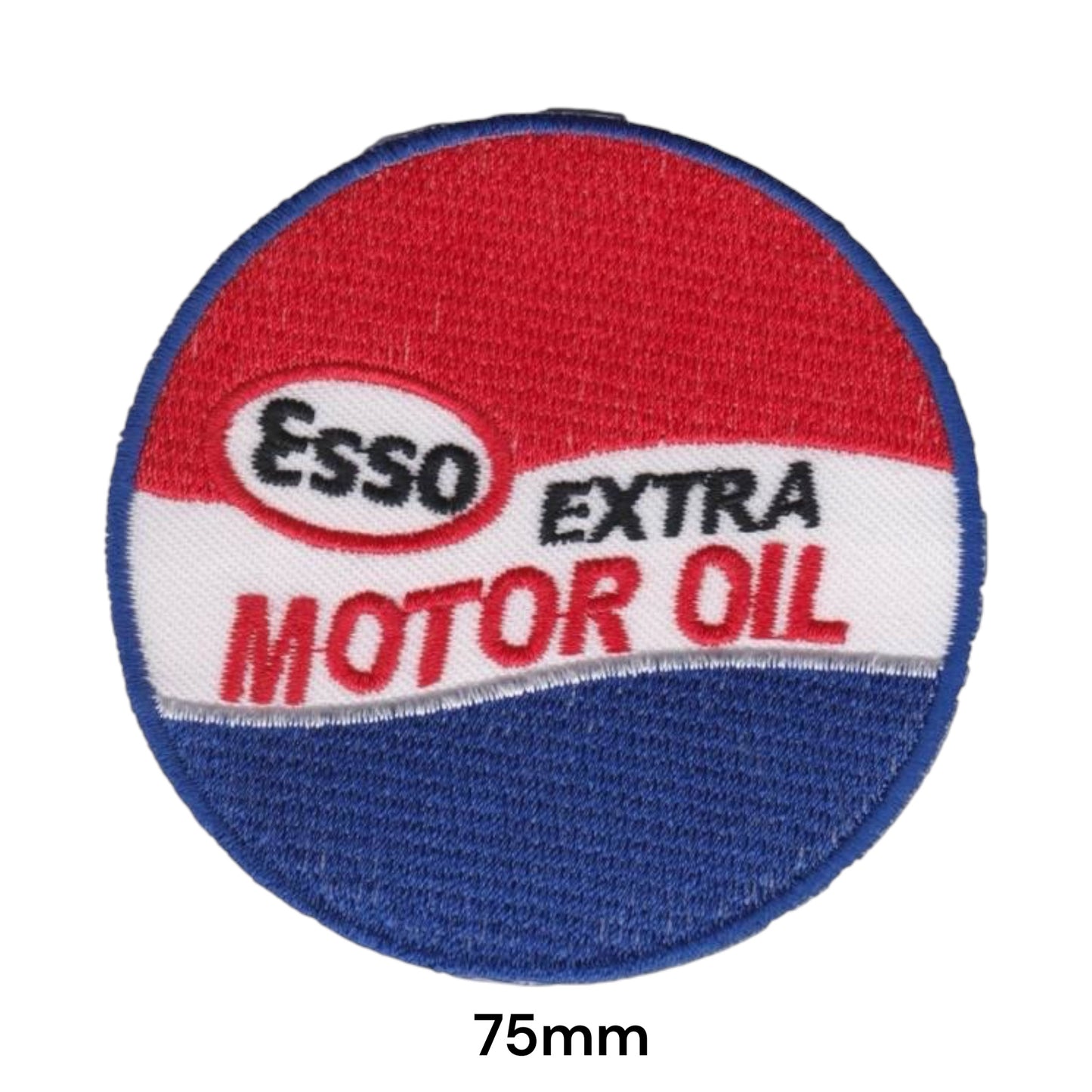 Esso Extra Motor Oil Round Embroidered Patch Iron-On Sew-On Vintage Petrol Racing Classic Jacket Badge