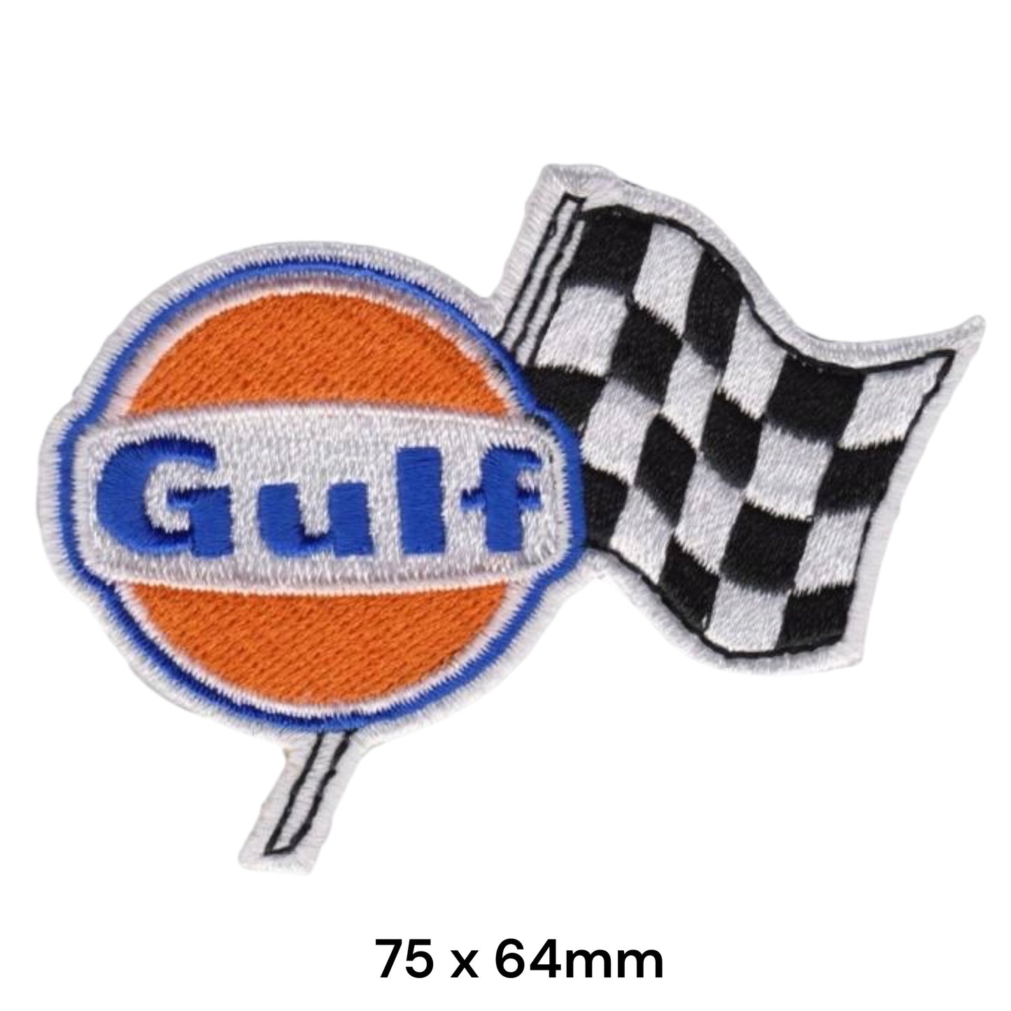 Gulf Oil Racing Checkered Flag Embroidered Patch Iron-On Sew-On Vintage Le Mans Classic Jacket Badge